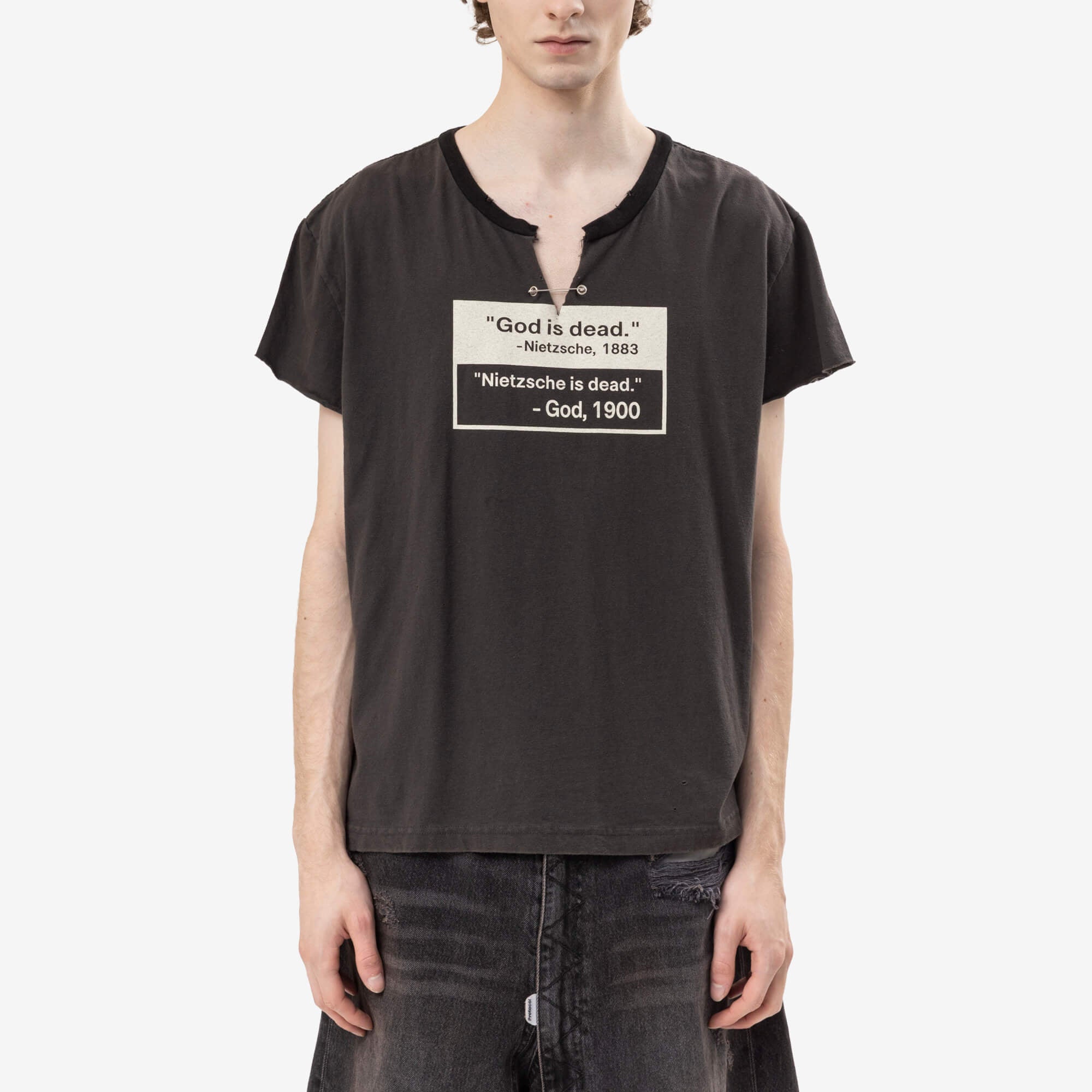 Protocol Index Safety Pin Cut-Up Sleeve T-Shirt Black-1