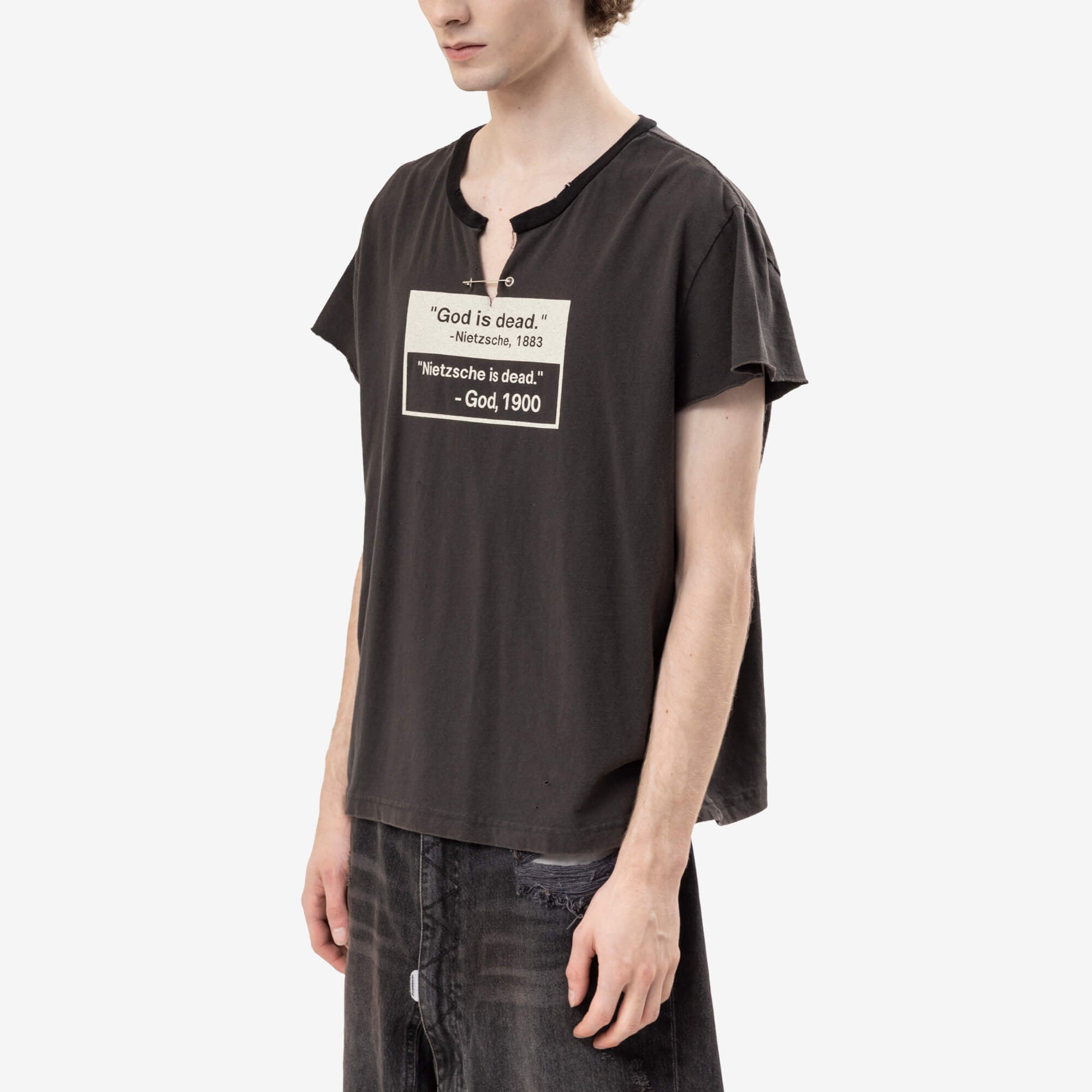 Protocol Index Safety Pin Cut-Up Sleeve T-Shirt Black-2