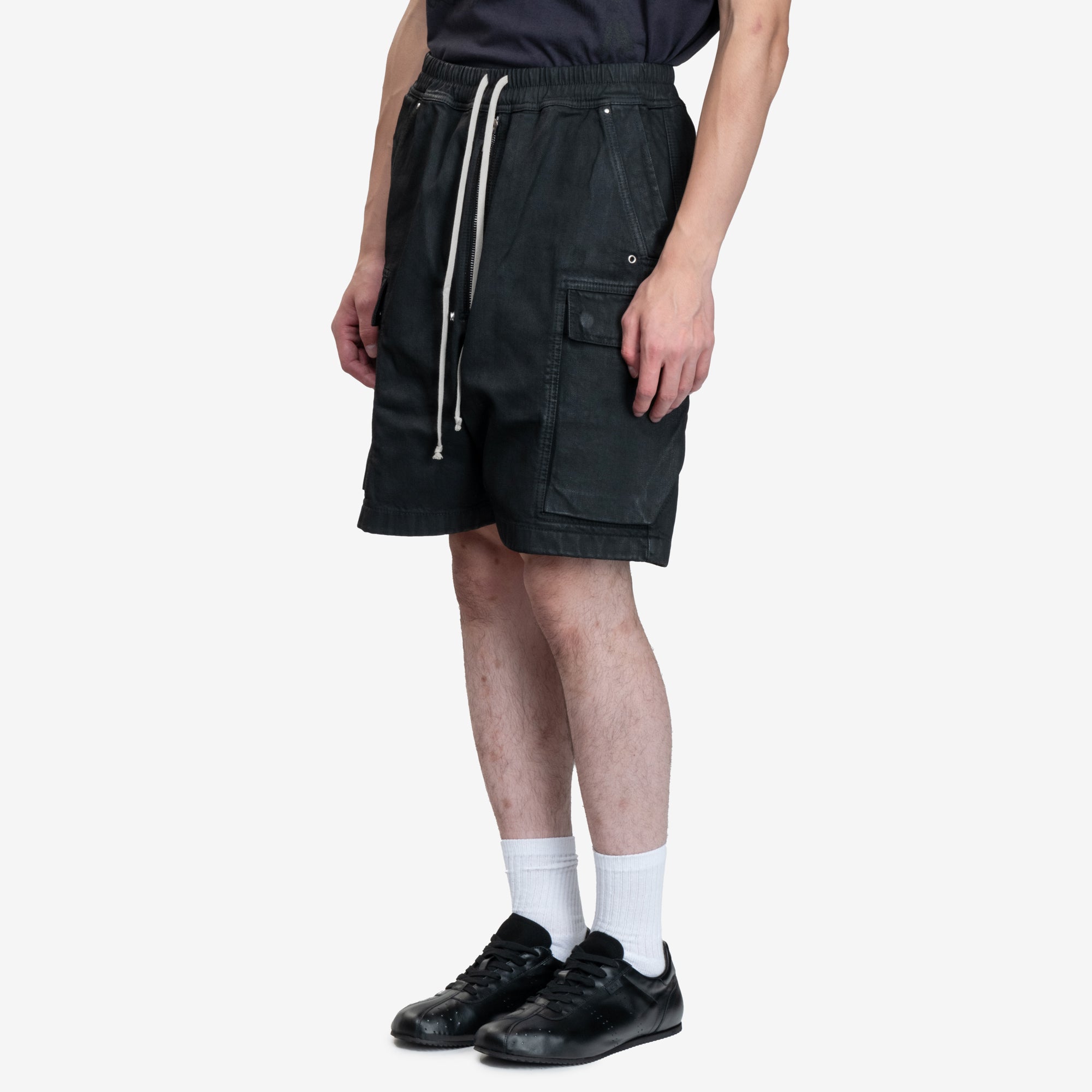 Photo of Rick Owens DRKSHDW Cargobela Black Wax Shorts - 3