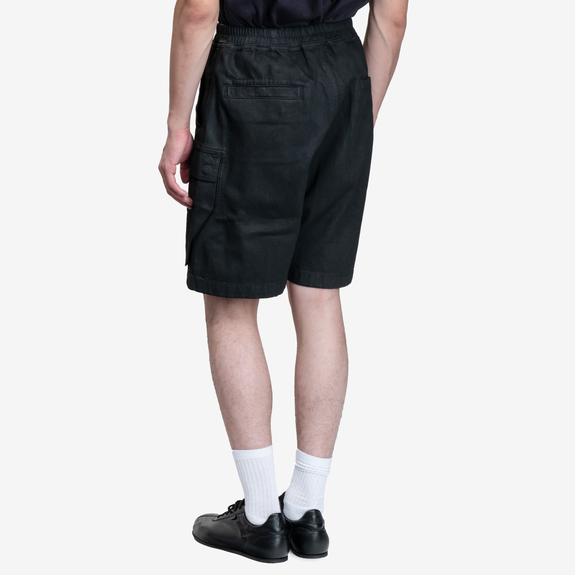 Photo of Rick Owens DRKSHDW Cargobela Black Wax Shorts - 4