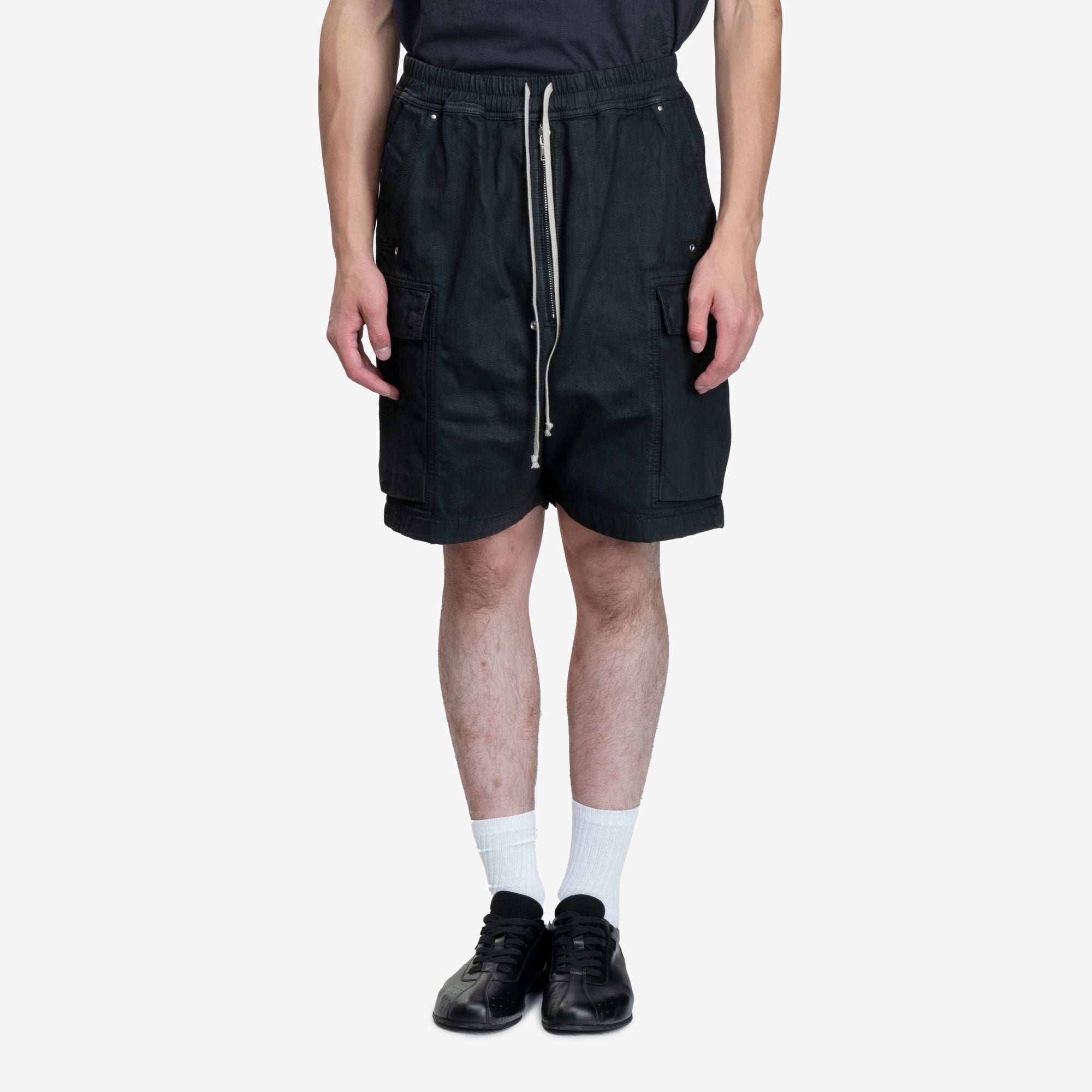 Photo of Rick Owens DRKSHDW Cargobela Black Wax Shorts - 1