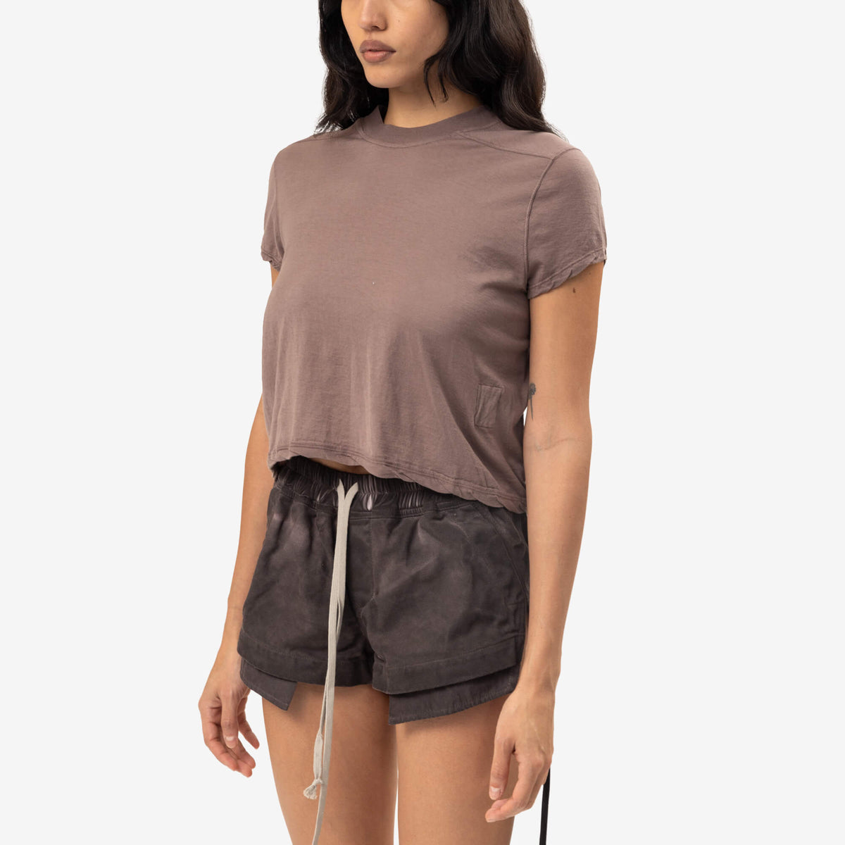 Rick Owens DRKSHDW Womens Cropped Small Level T-Shirt Grape-3