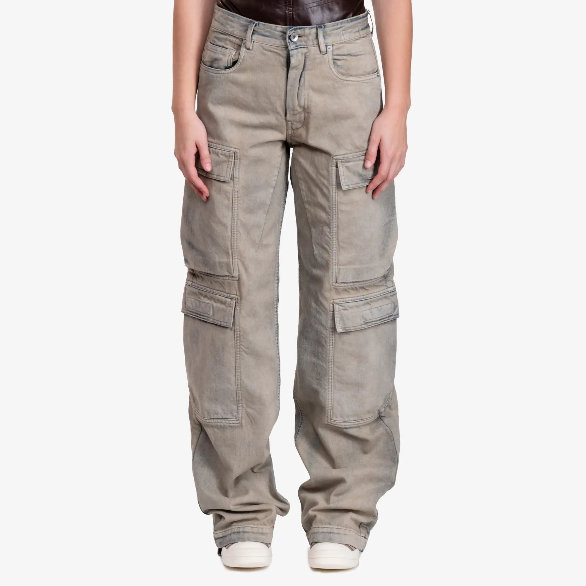 Rick Owens DRKSHDW Womens Double Cargo Jeans Mineral Pearl - 1