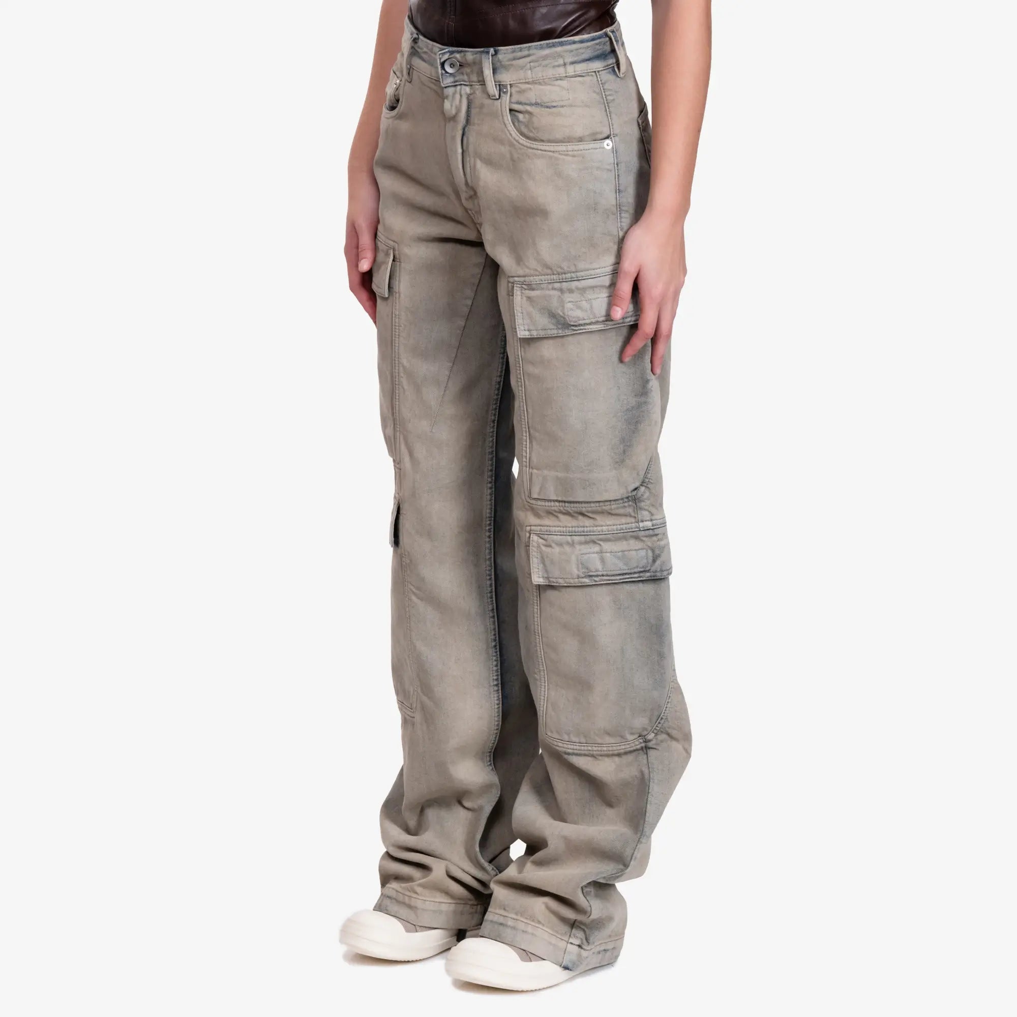 Rick Owens DRKSHDW Womens Double Cargo Jeans Mineral Pearl - 3