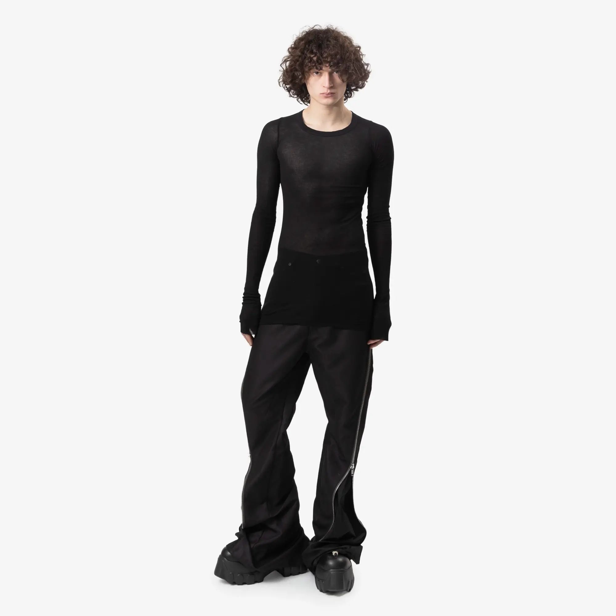 Rick Owens Rib Long Sleeve T-Shirt Black - 2