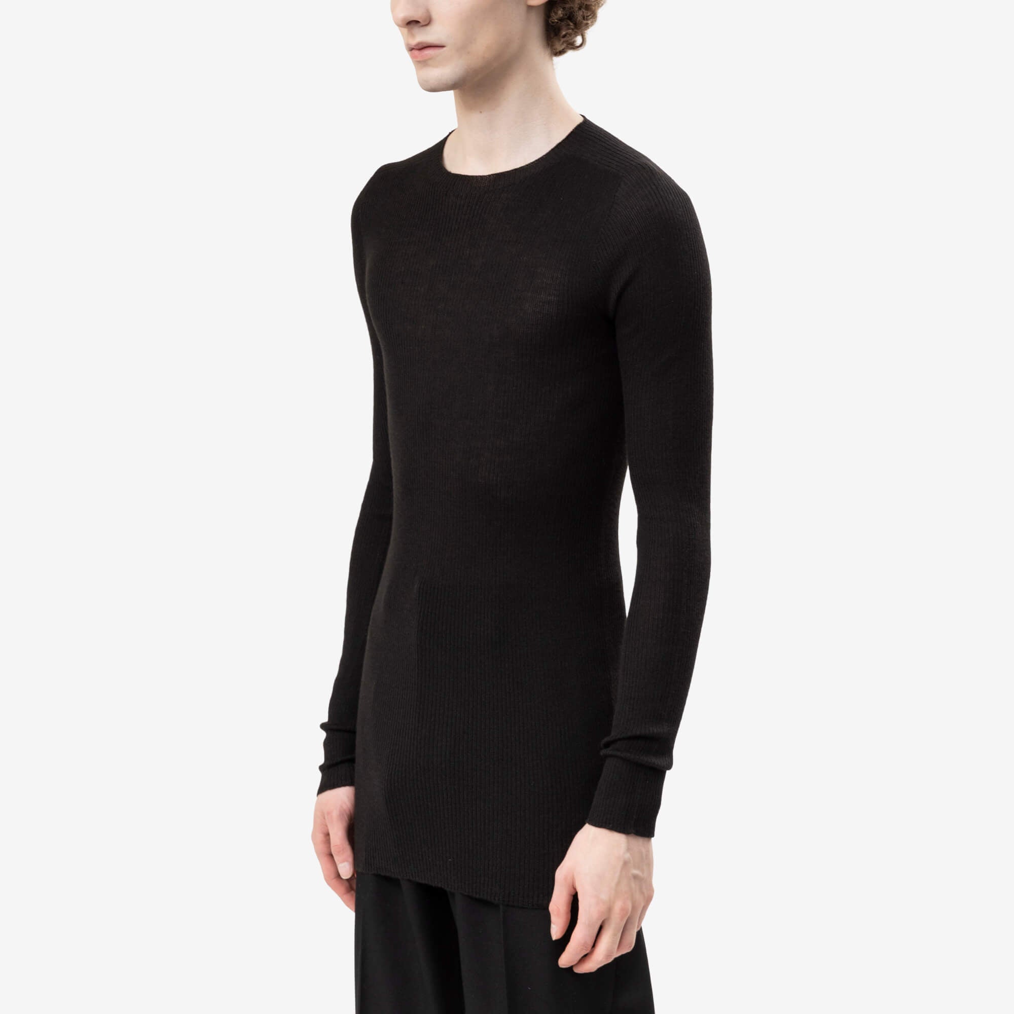 Rick Owens Rib Round Neck Long Sleeve Top Black-3