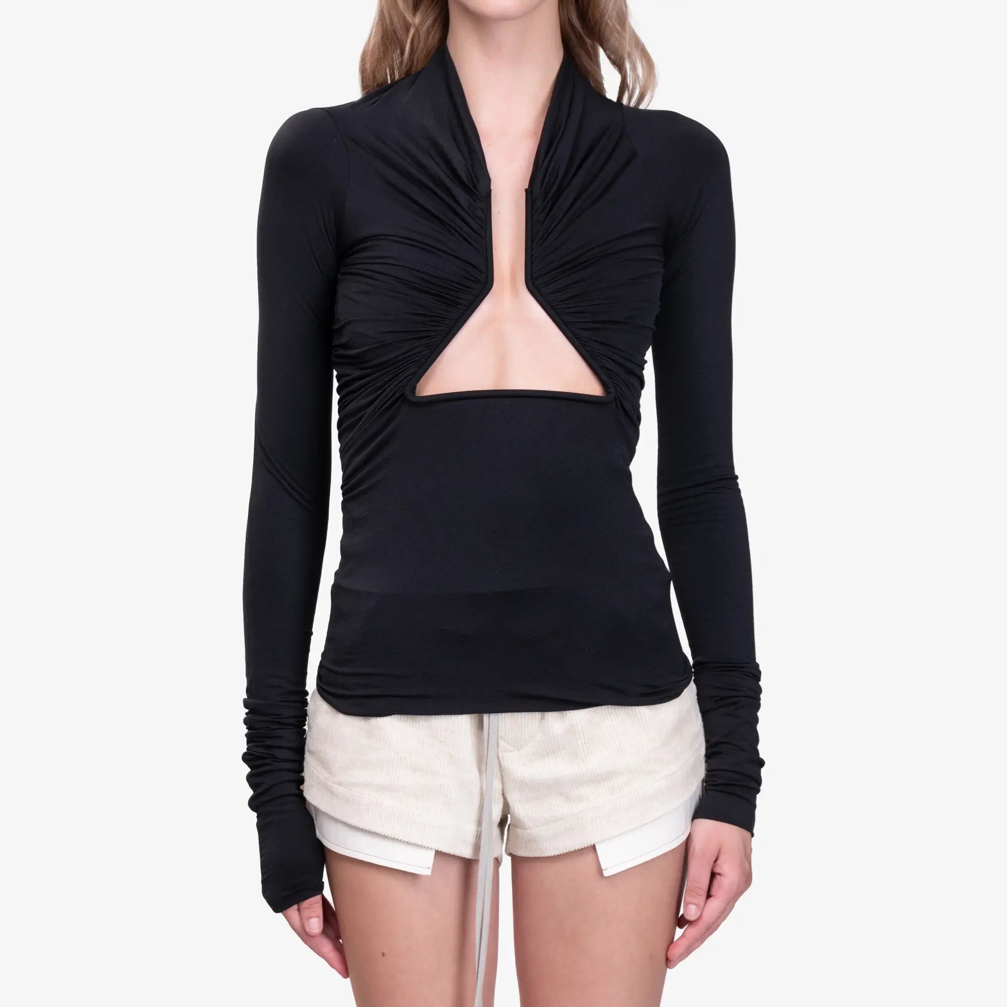 Rick Owens Womens Allanah Long Sleeve Prong Top Black - 1