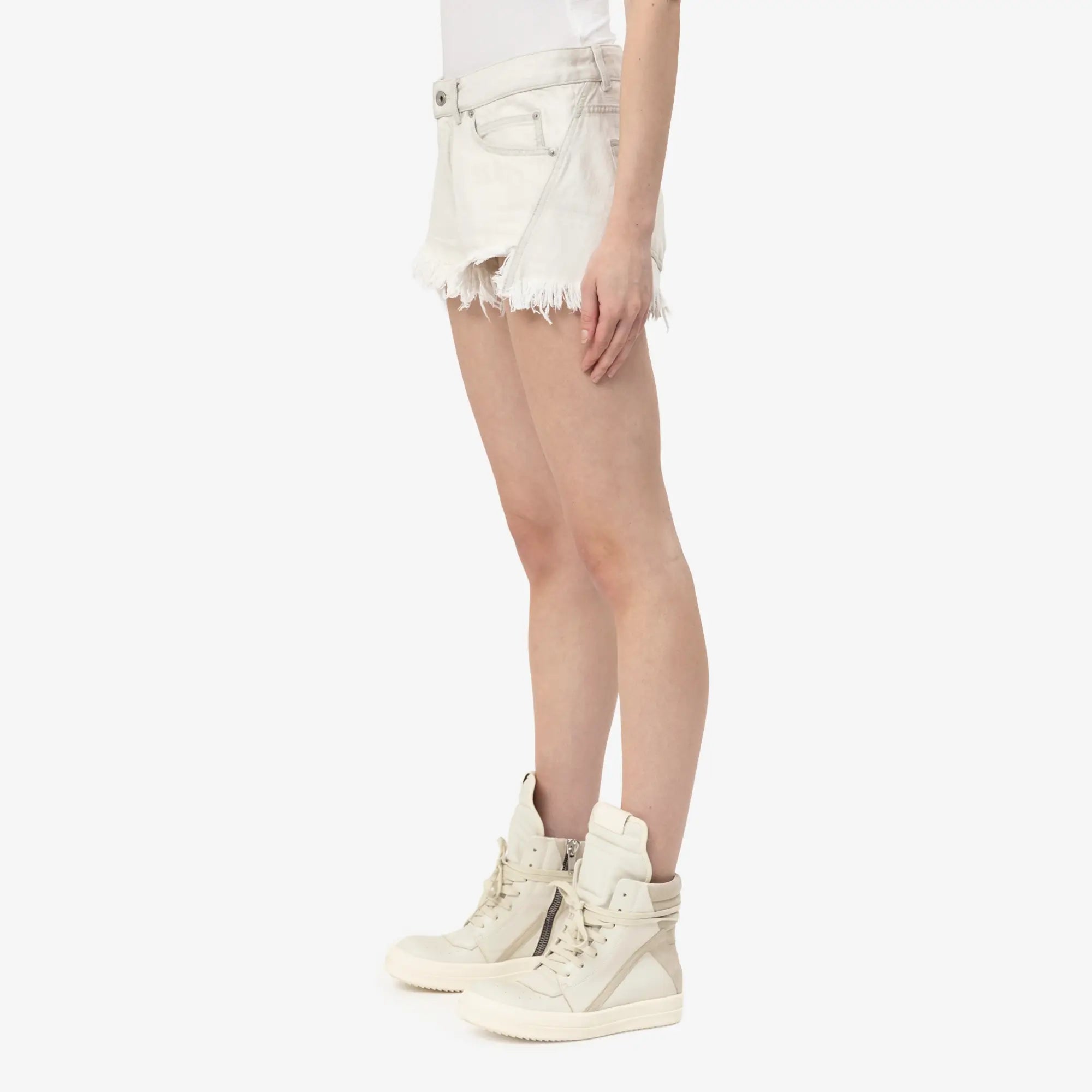Rick Owens Womens Bias Cutoffs Shorts Milk Wash - 3