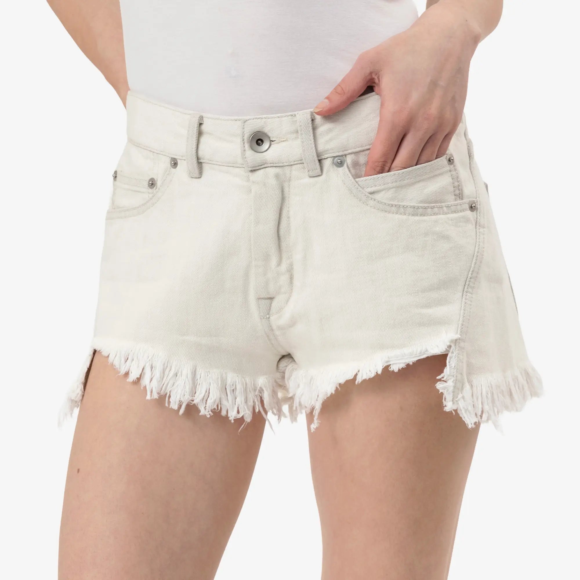 Rick Owens Womens Bias Cutoffs Shorts Milk Wash - 5