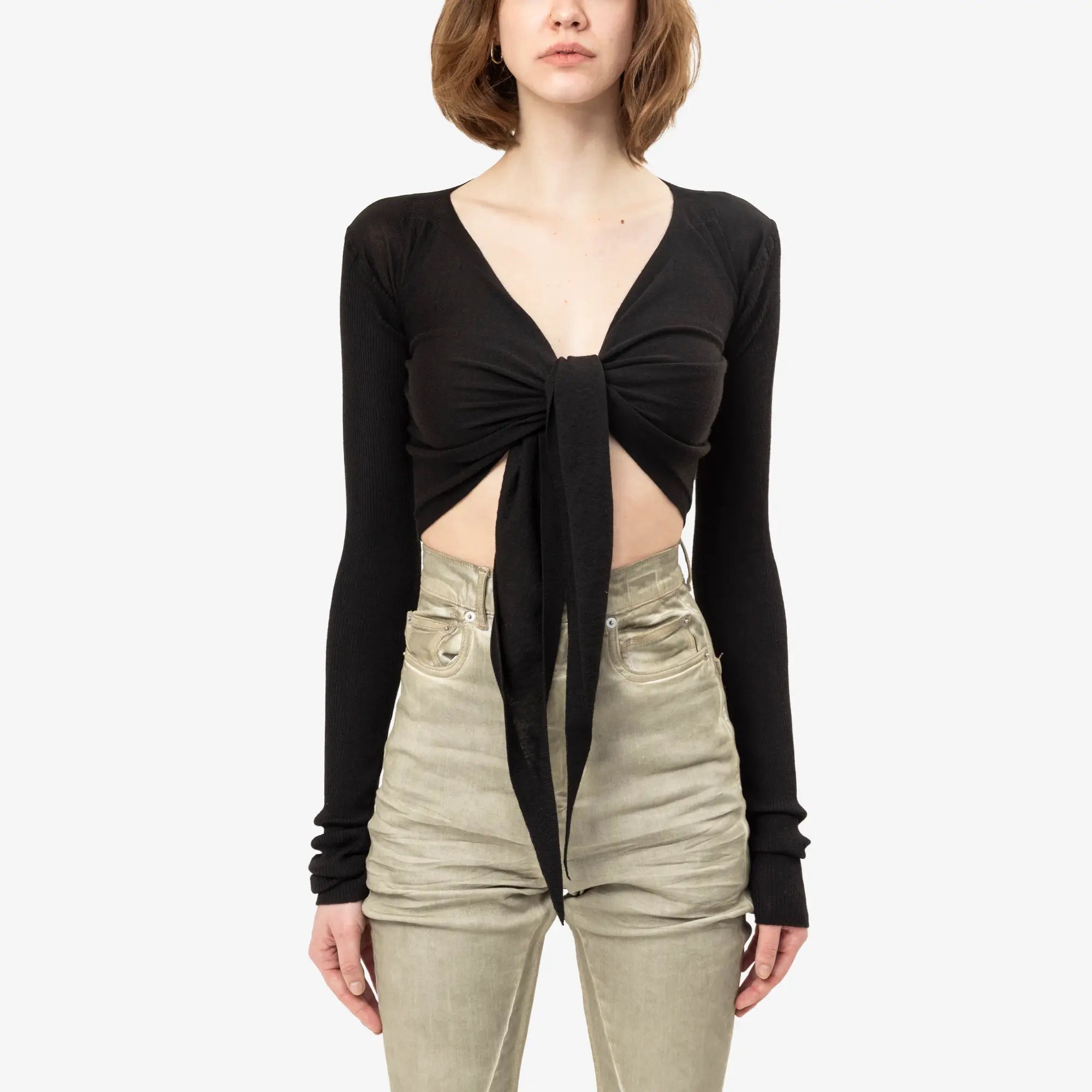 Rick Owens Womens Crop Wrap Top Black - 1