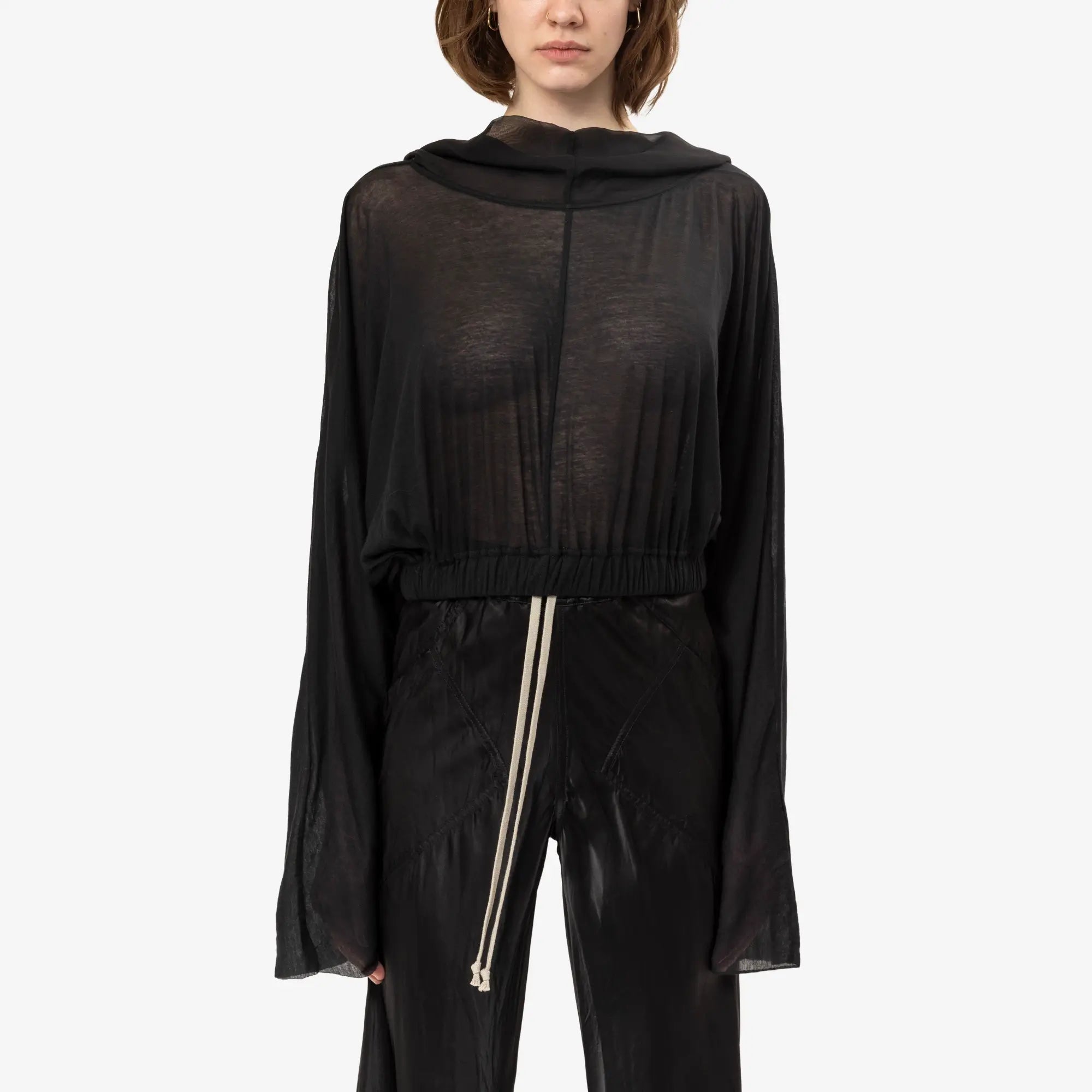 Rick Owens Womens Cropped Hooded Tunic Black - 1