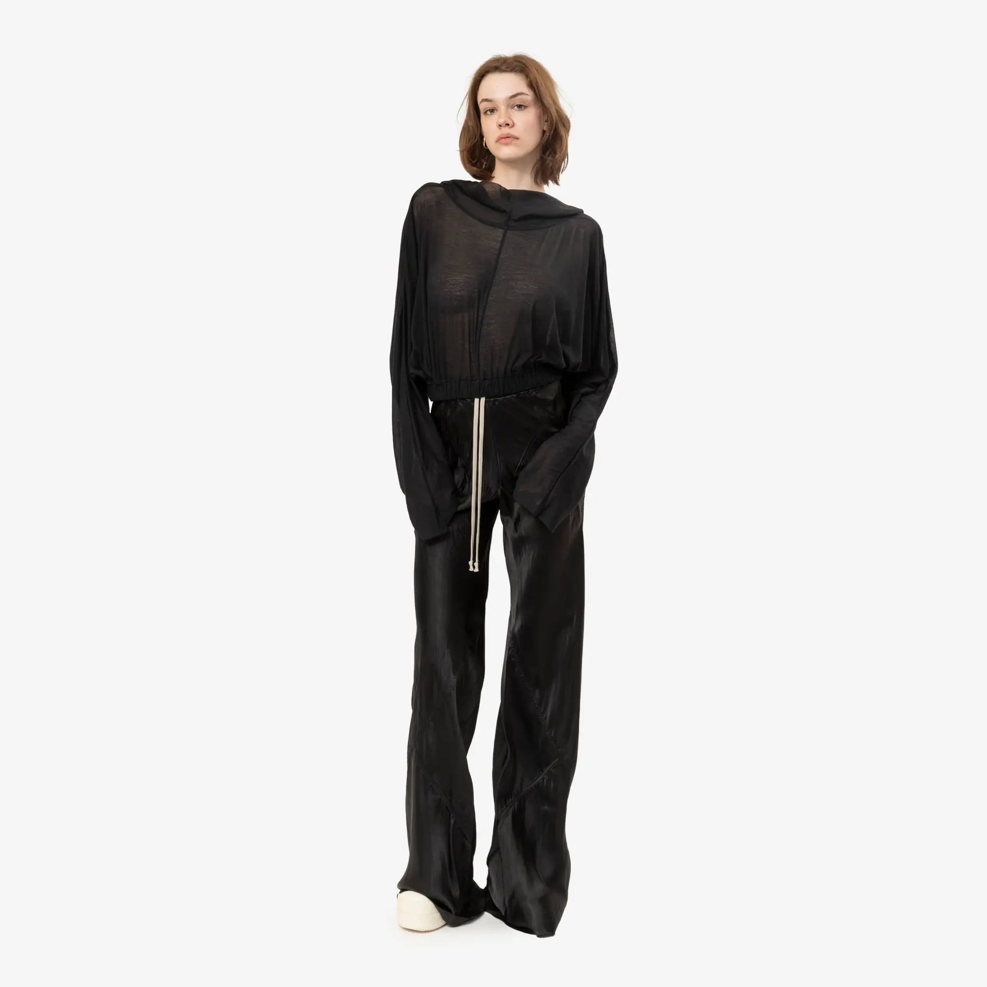 Rick Owens Womens Cropped Hooded Tunic Black - 2