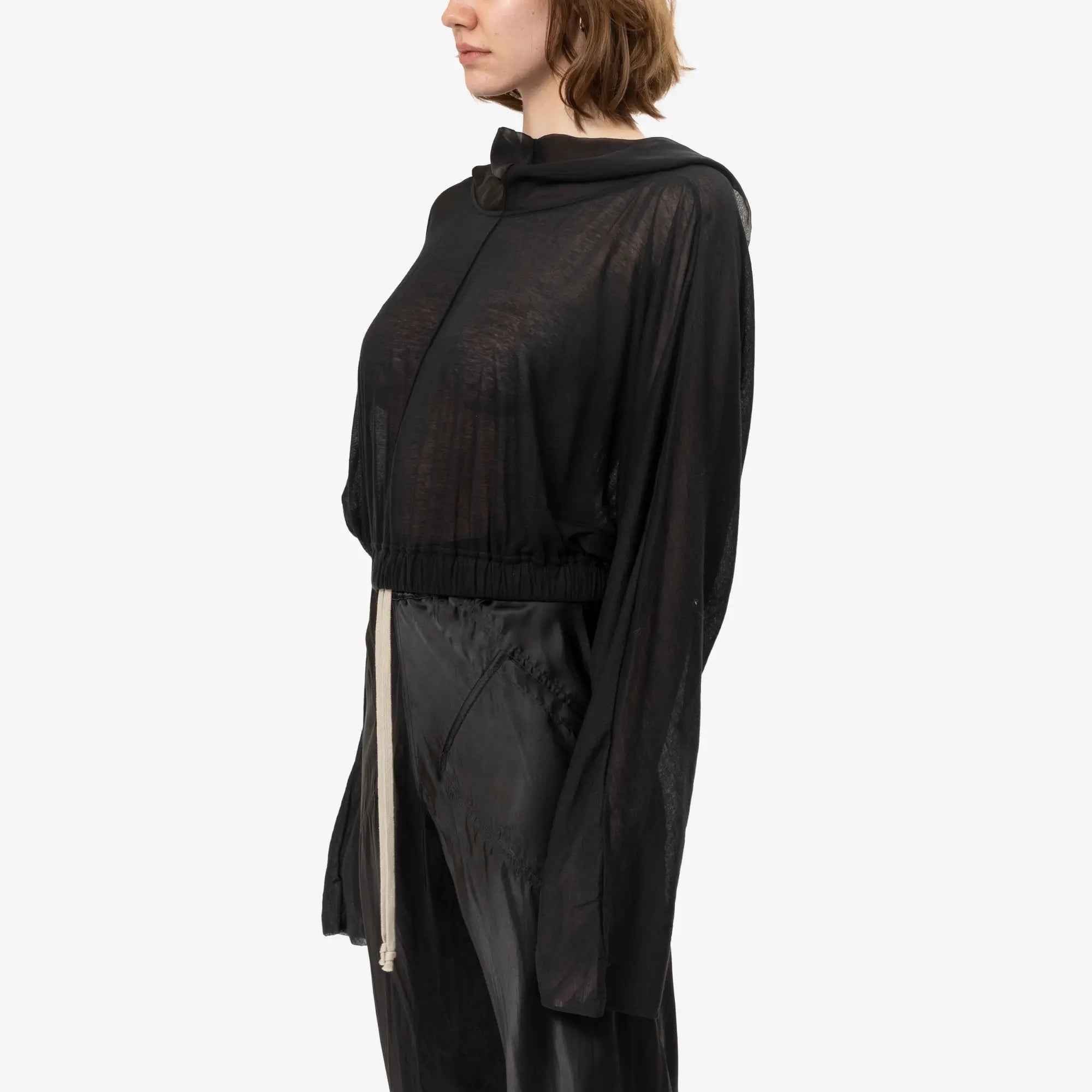 Rick Owens Womens Cropped Hooded Tunic Black - 3