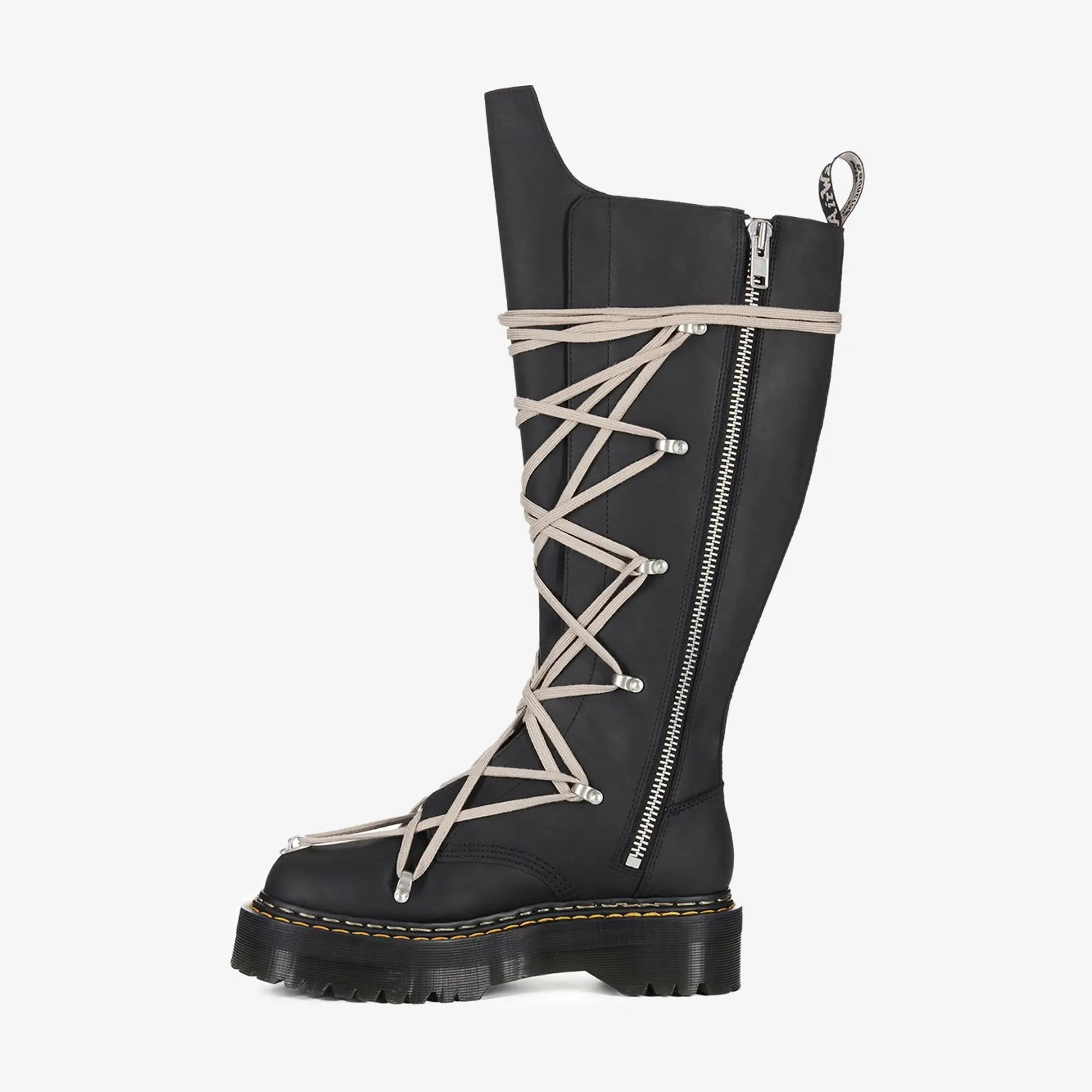 Rick Owens Womens Dr. Martens 1B60 Quad Sole Pentalace Boots Black - 4