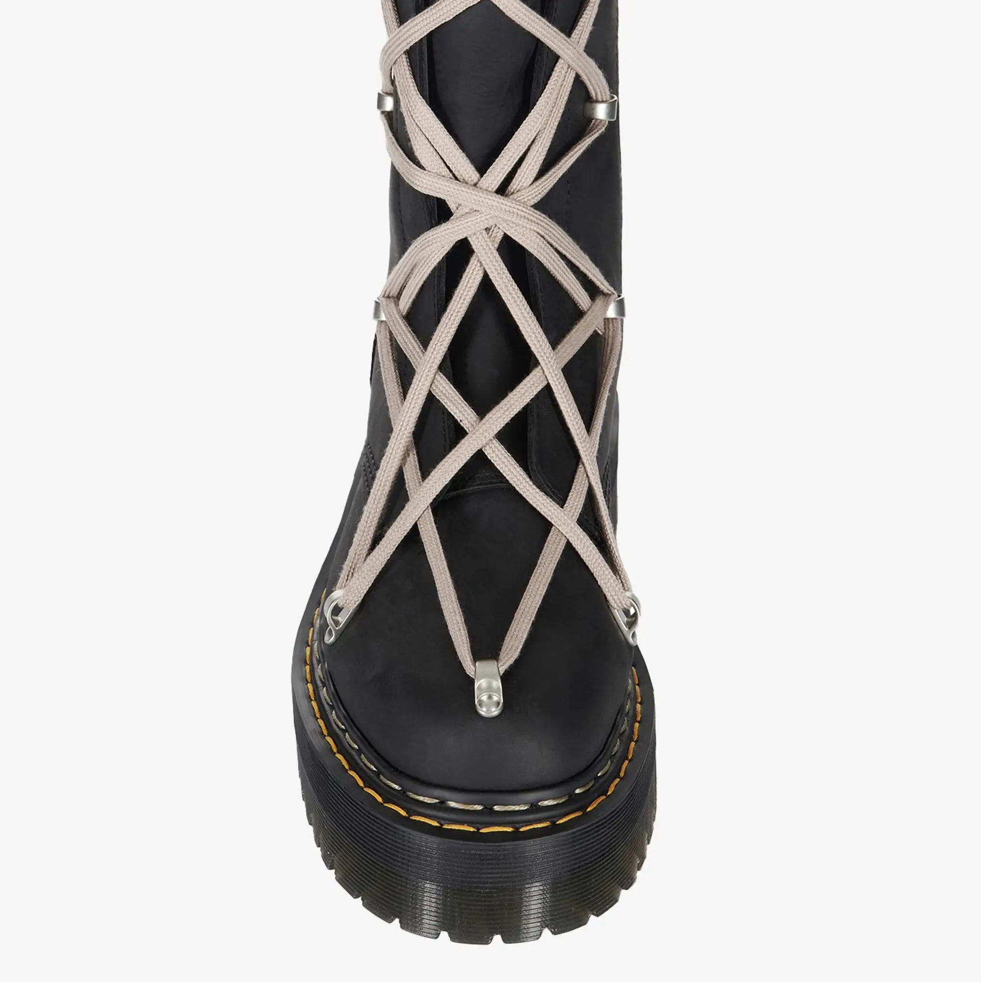 Rick Owens Womens Dr. Martens 1B60 Quad Sole Pentalace Boots Black - 6