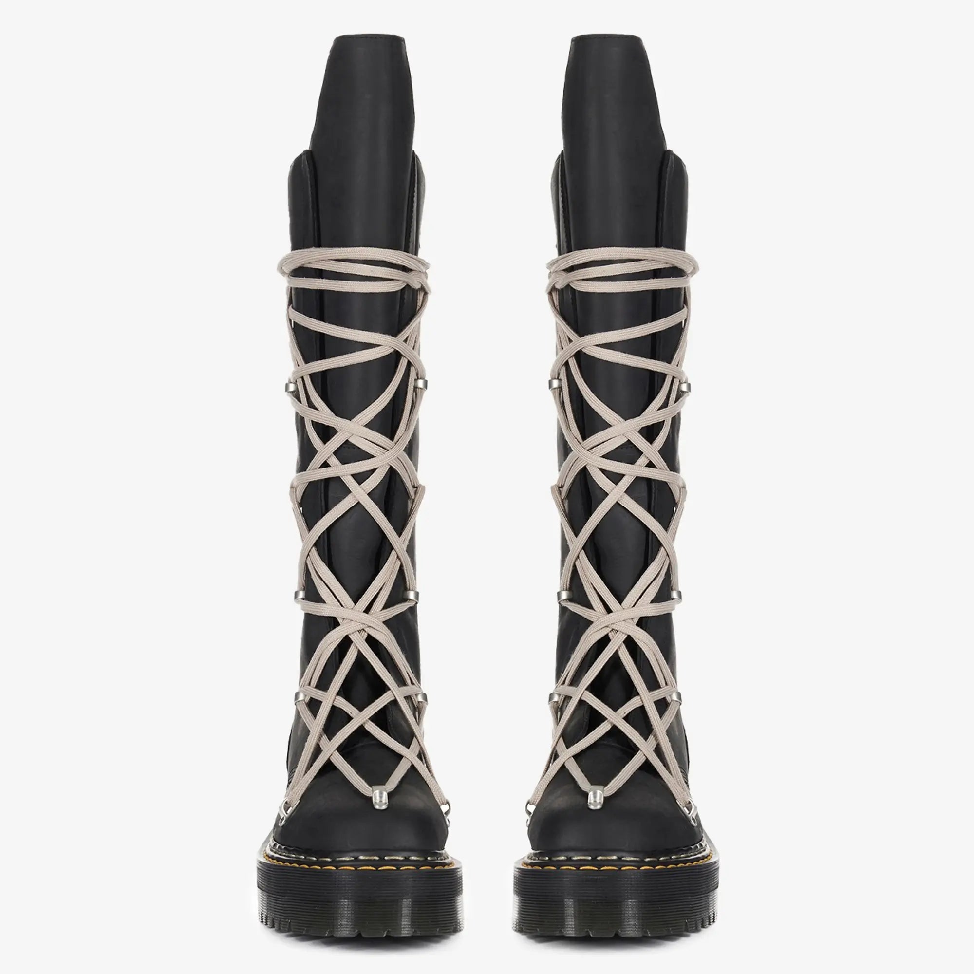 Rick Owens Womens Dr. Martens 1B60 Quad Sole Pentalace Boots Black - 3