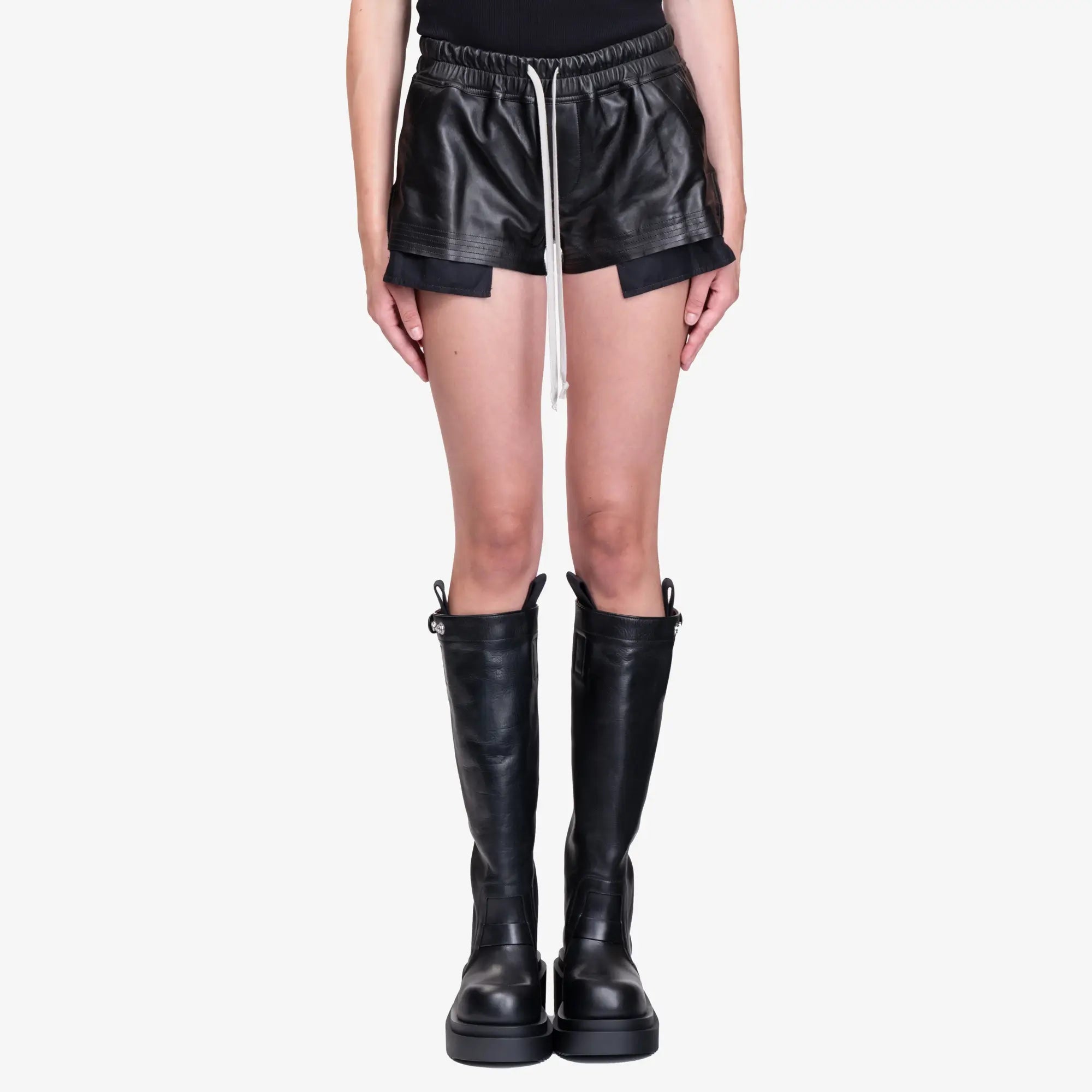 Photo of Rick Owens Womens Fog Boxers Leather Shorts - 1