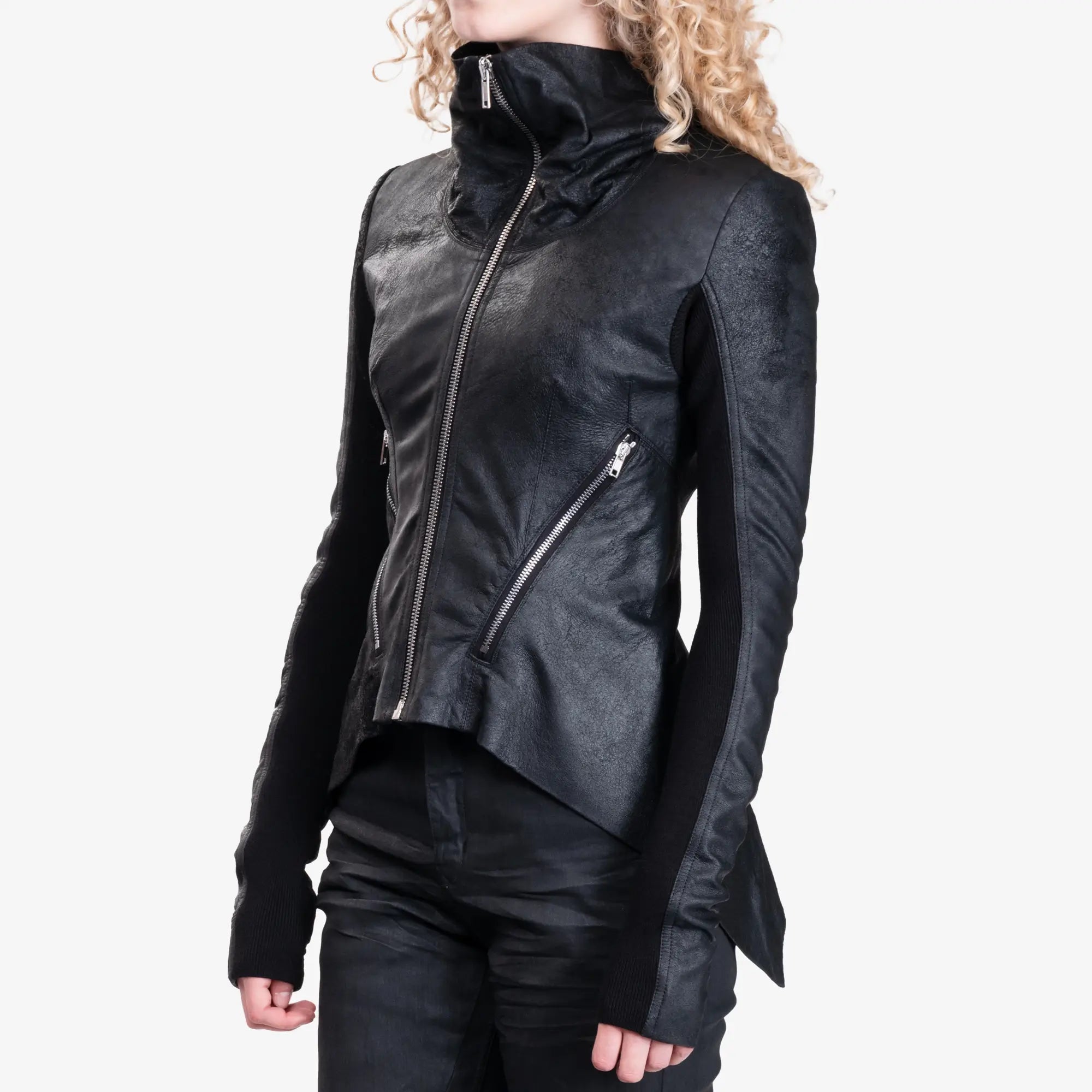 Rick Owens Womens Zipped Naska Biker Jacket Black - 3