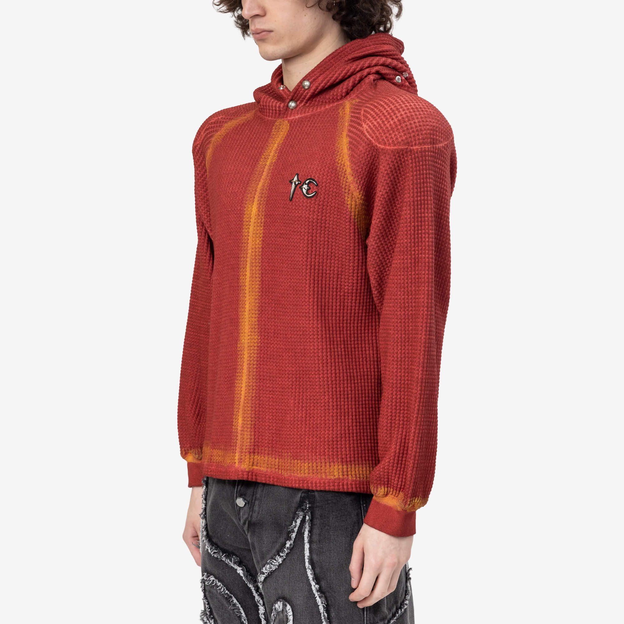 Thug Club Bulk Shoulder Painted Line Waffle Hoody Red/Yellow - 8