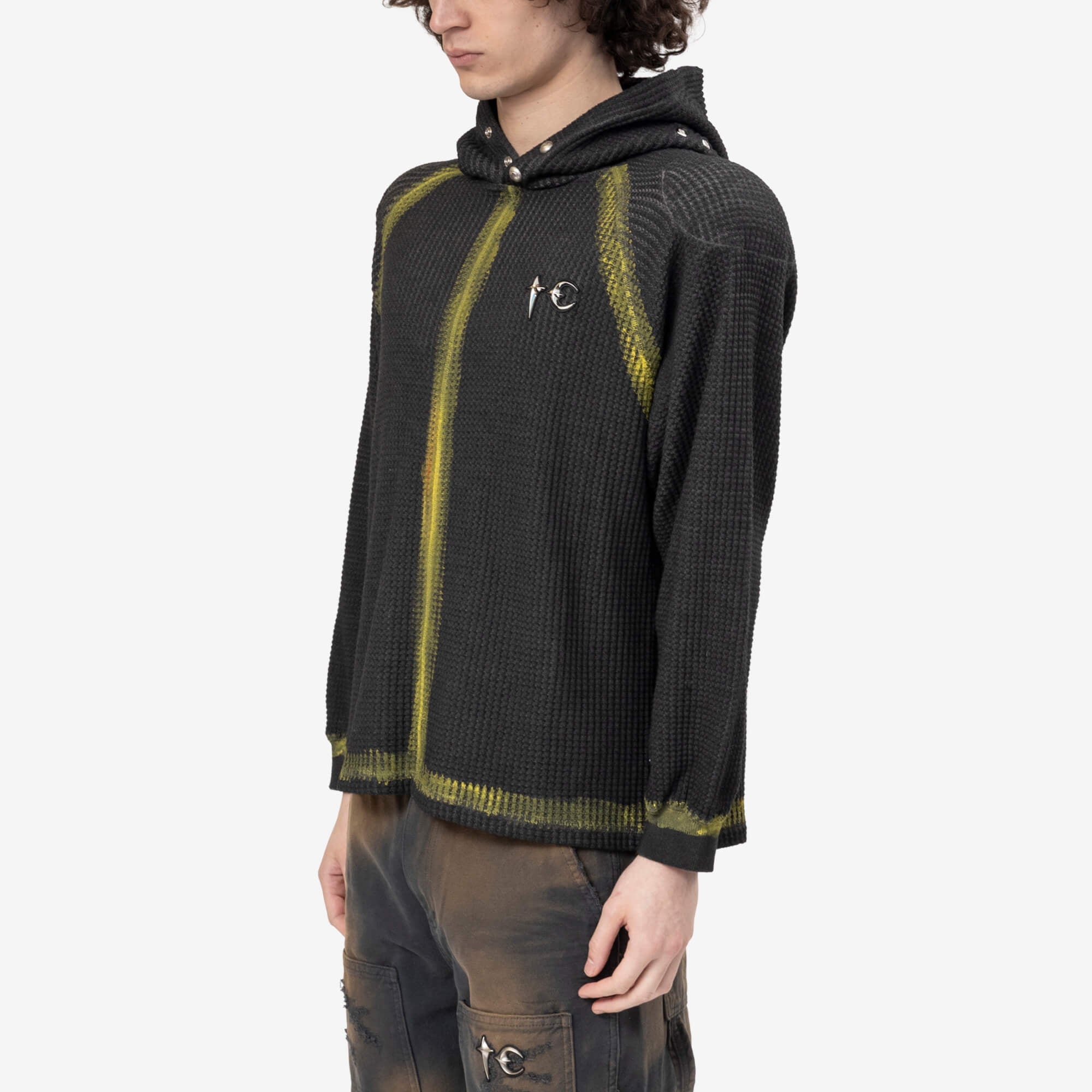 Thug Club Bulk Shoulder Painted Line Waffle Hoody Black/Yellow - 8