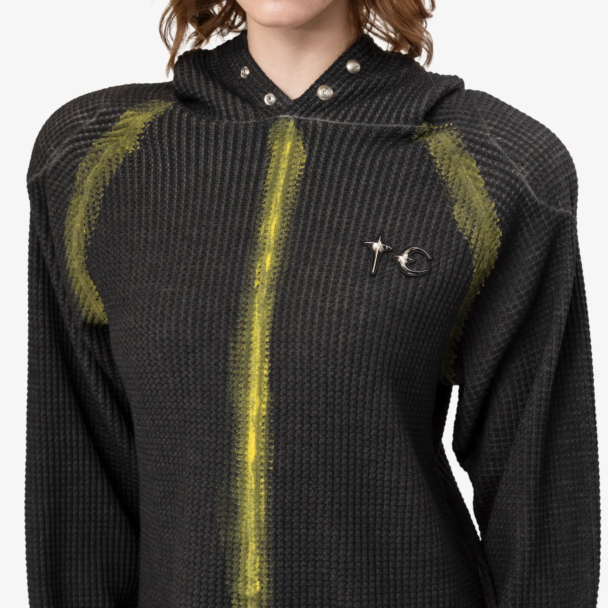 Thug Club Bulk Shoulder Painted Line Waffle Hoody Black/Yellow - 5