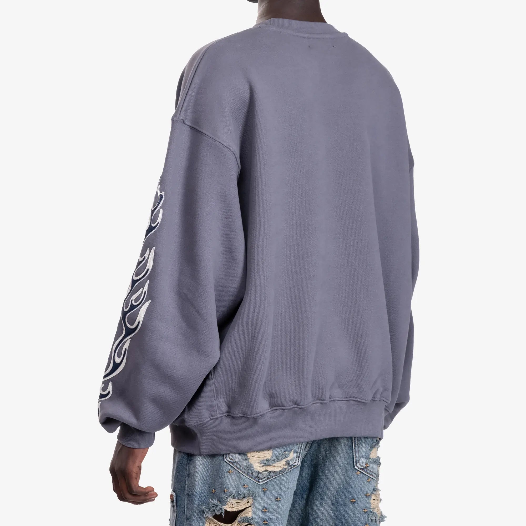 Thug Club Leather Flame Sweatshirt Grey - 4