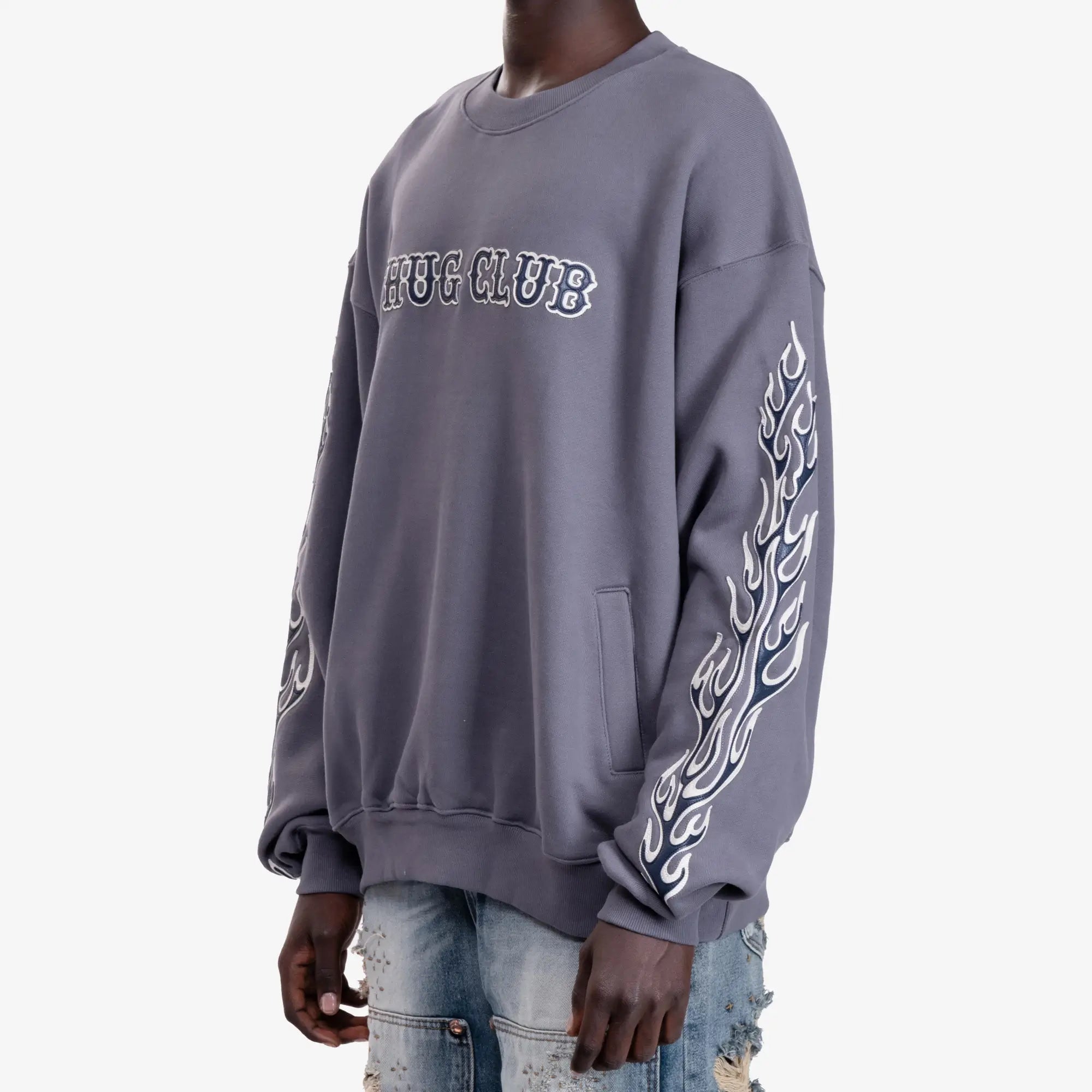 Thug Club Leather Flame Sweatshirt Grey - 3