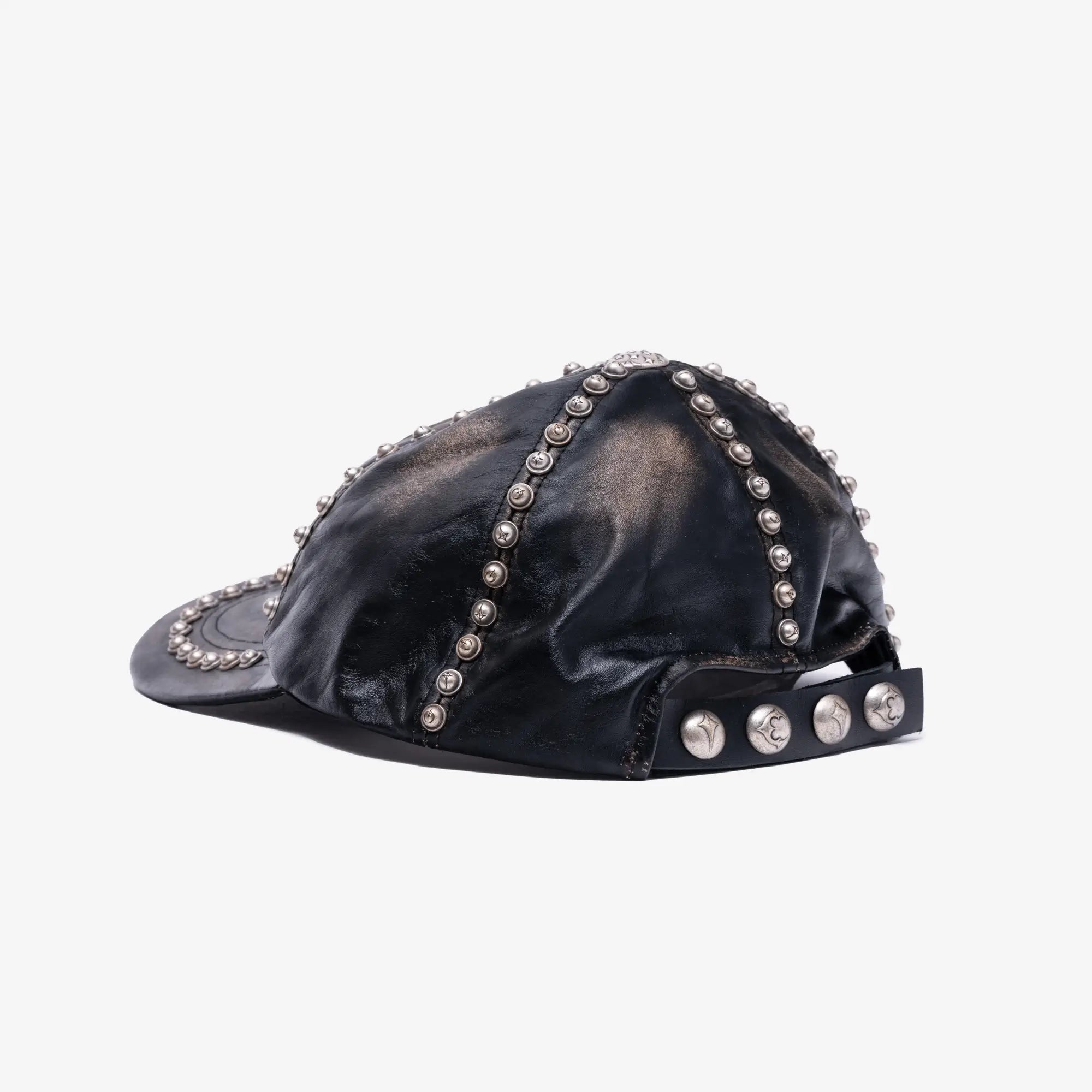 Thug Club Studded Washed Leather Cap Black - 4