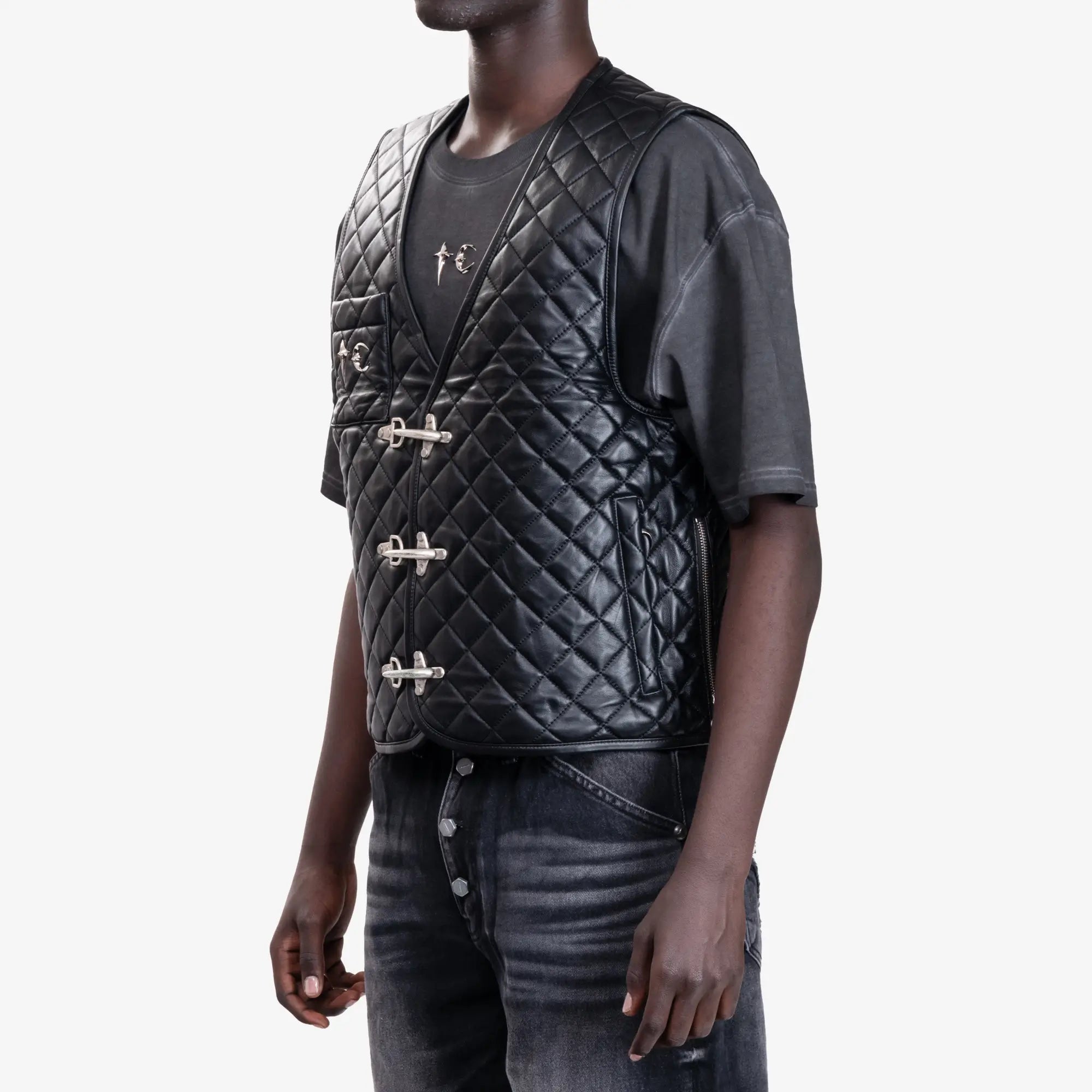 Thug Club TC Bone Leather Quilted Vest Black - 3