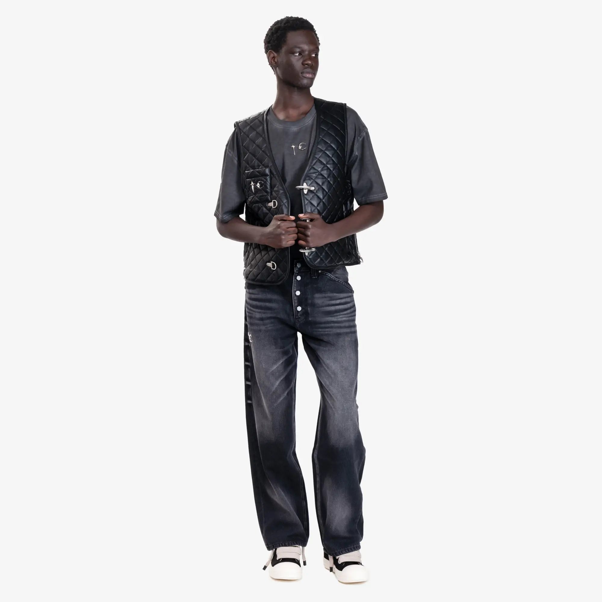 Thug Club TC Bone Leather Quilted Vest Black - 2