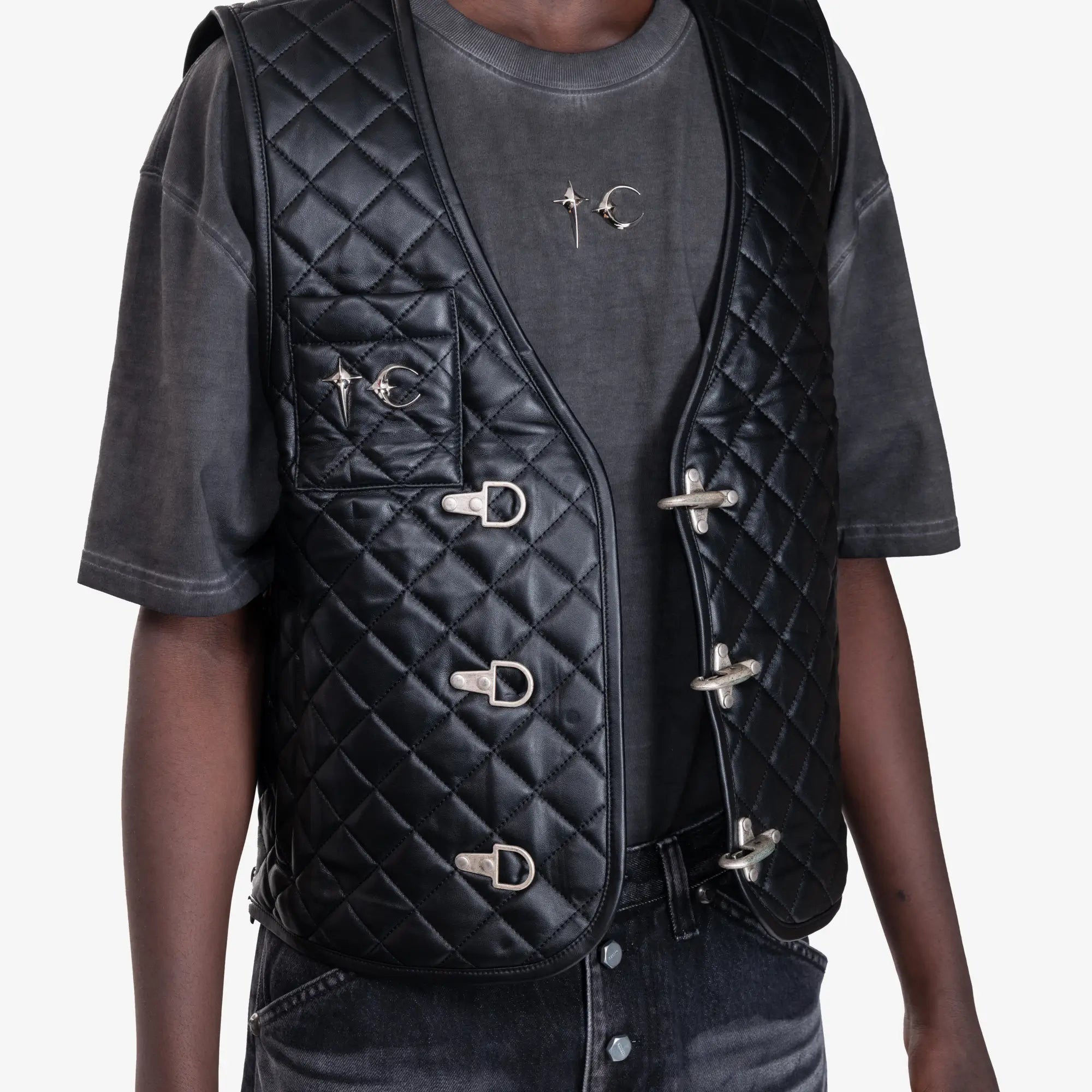 Thug Club TC Bone Leather Quilted Vest Black - 5