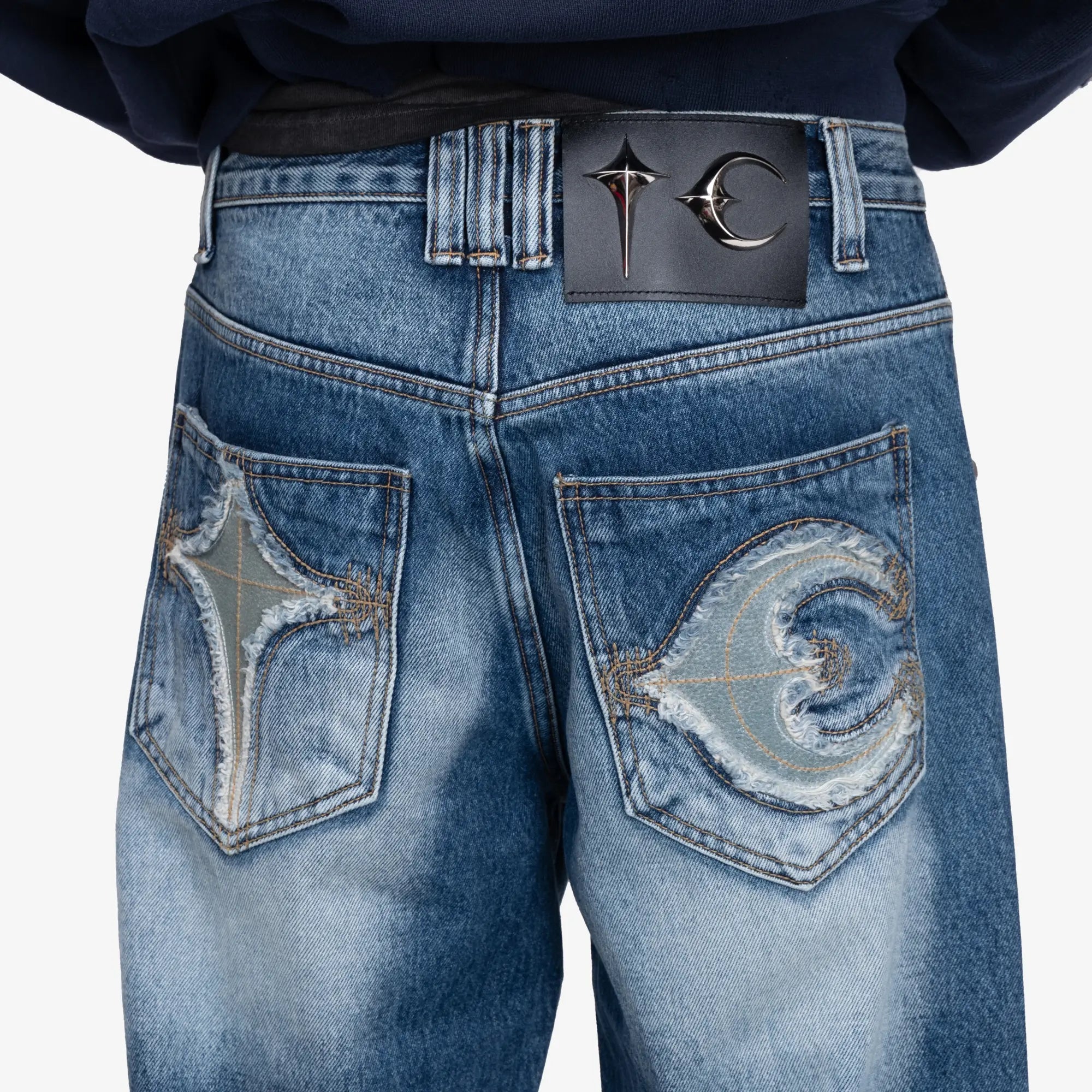 Thug Club TC Leather Back Pocket Jeans Blue - 5