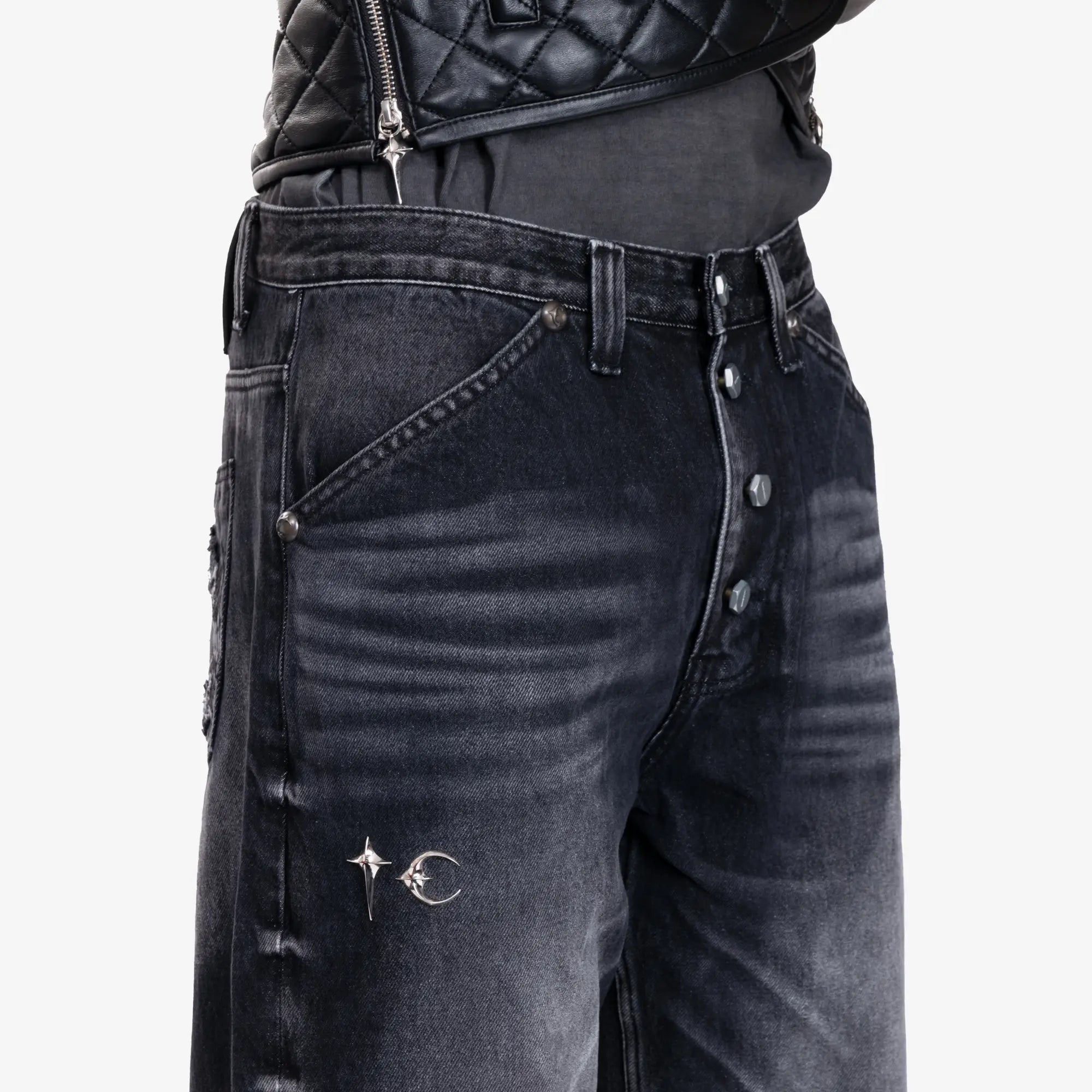 Thug Club TC Leather Back Pocket Jeans Black - 5