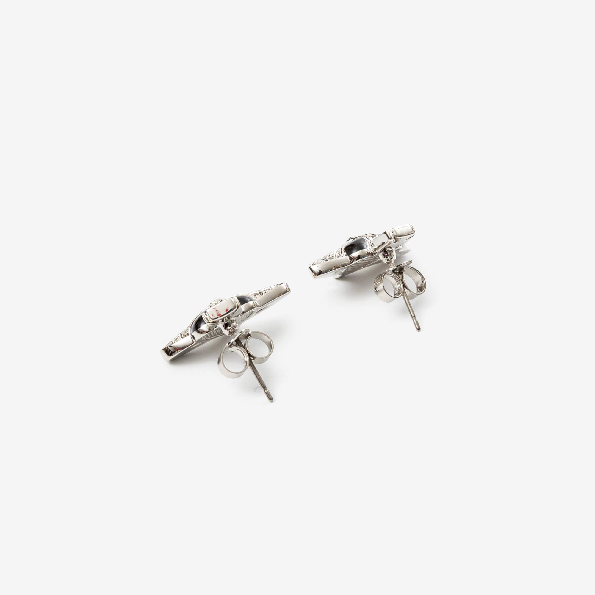 Vivienne Westwood New Diamante Heart Earrings Platinum/Black Diamond-2