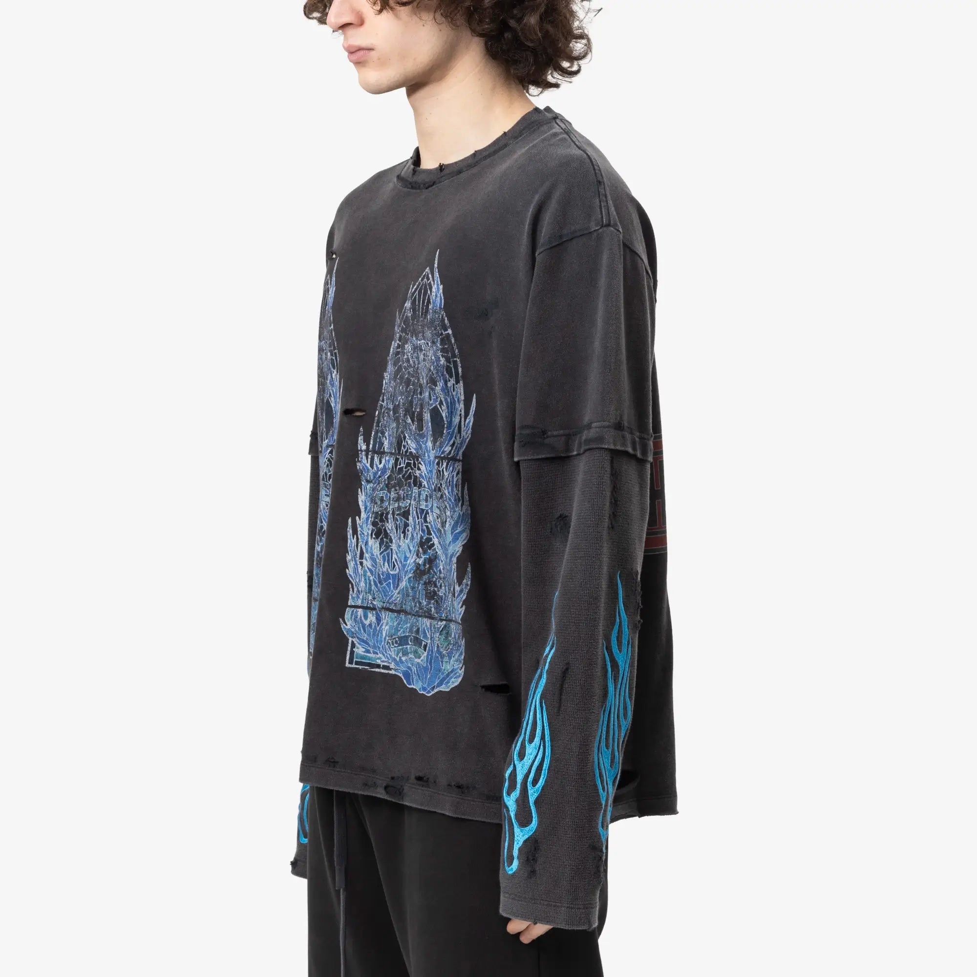 Who Decides War Flame Glass Double Sleeve Tee Coal - 3