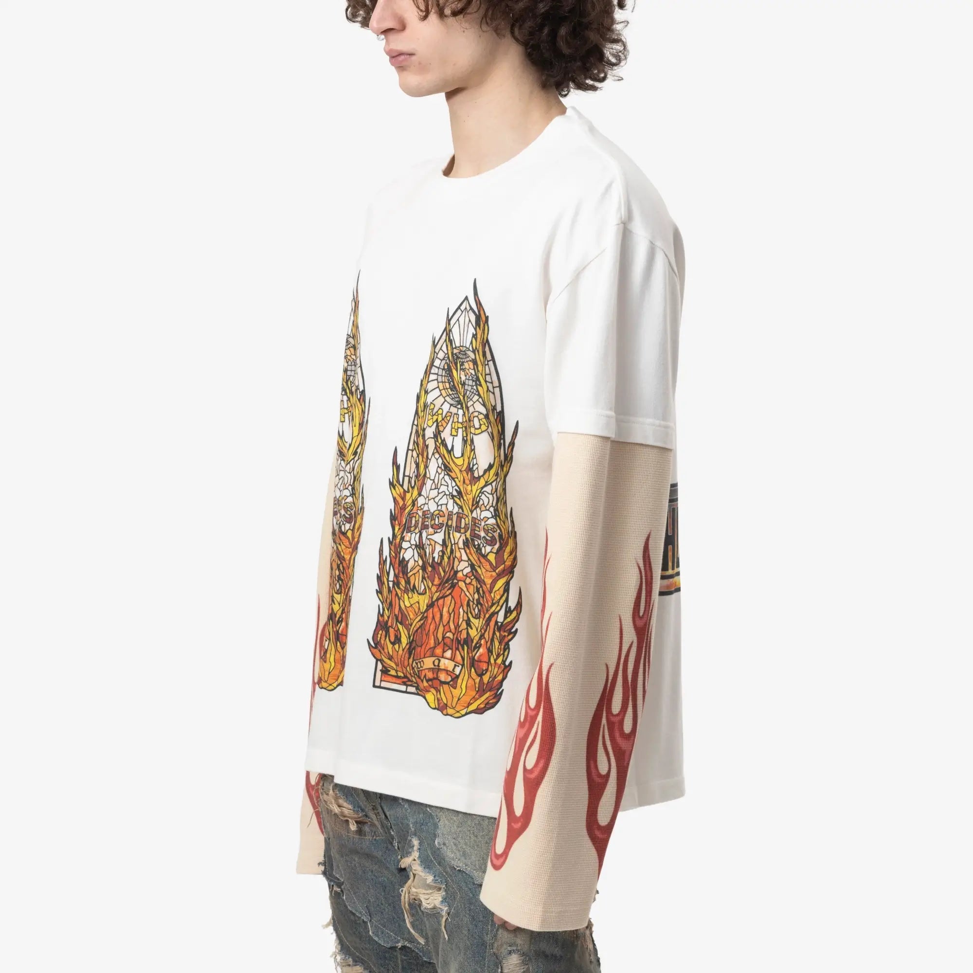 Who Decides War Flame Glass Double Sleeve Tee Cloud - 3