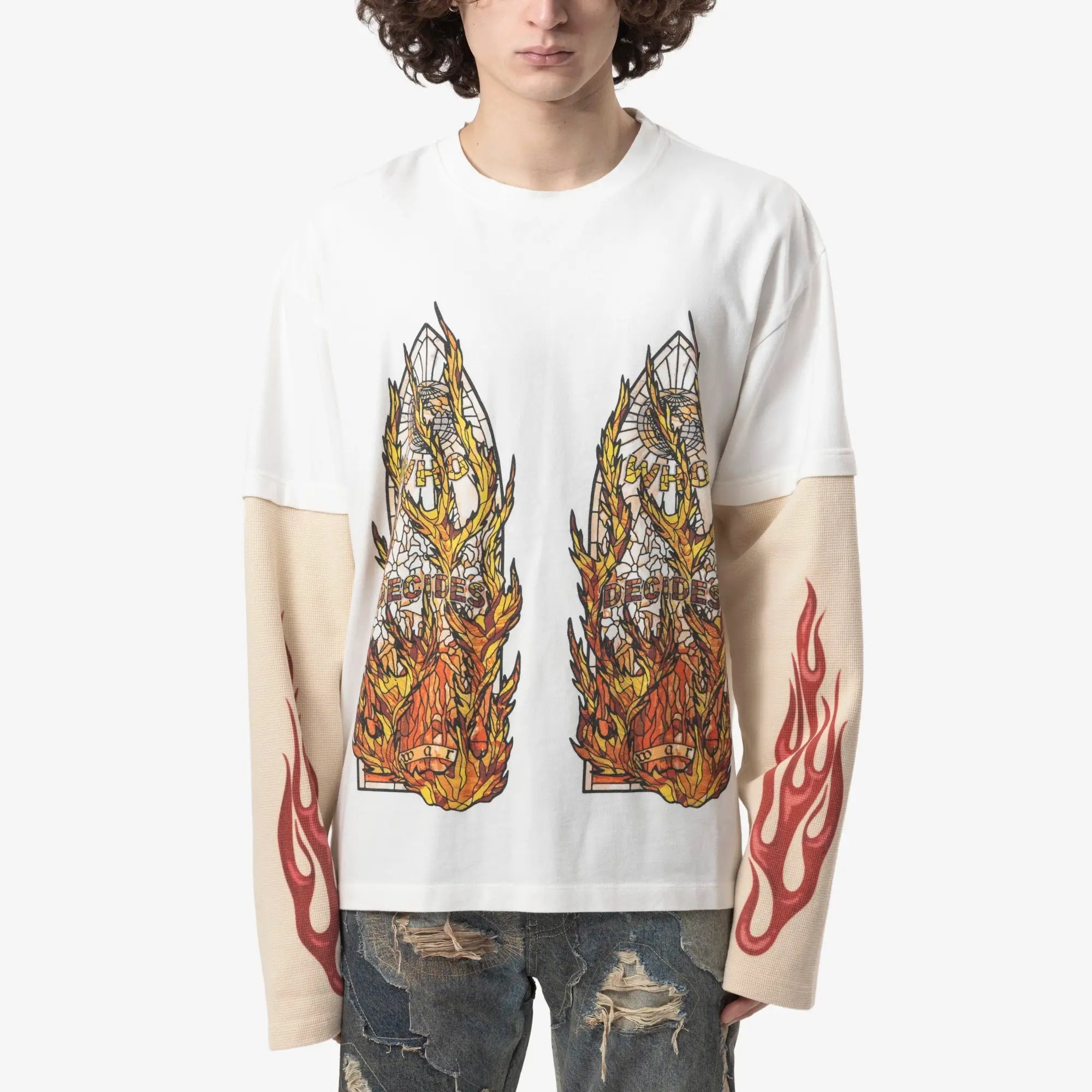 Who Decides War Flame Glass Double Sleeve Tee Cloud - 1