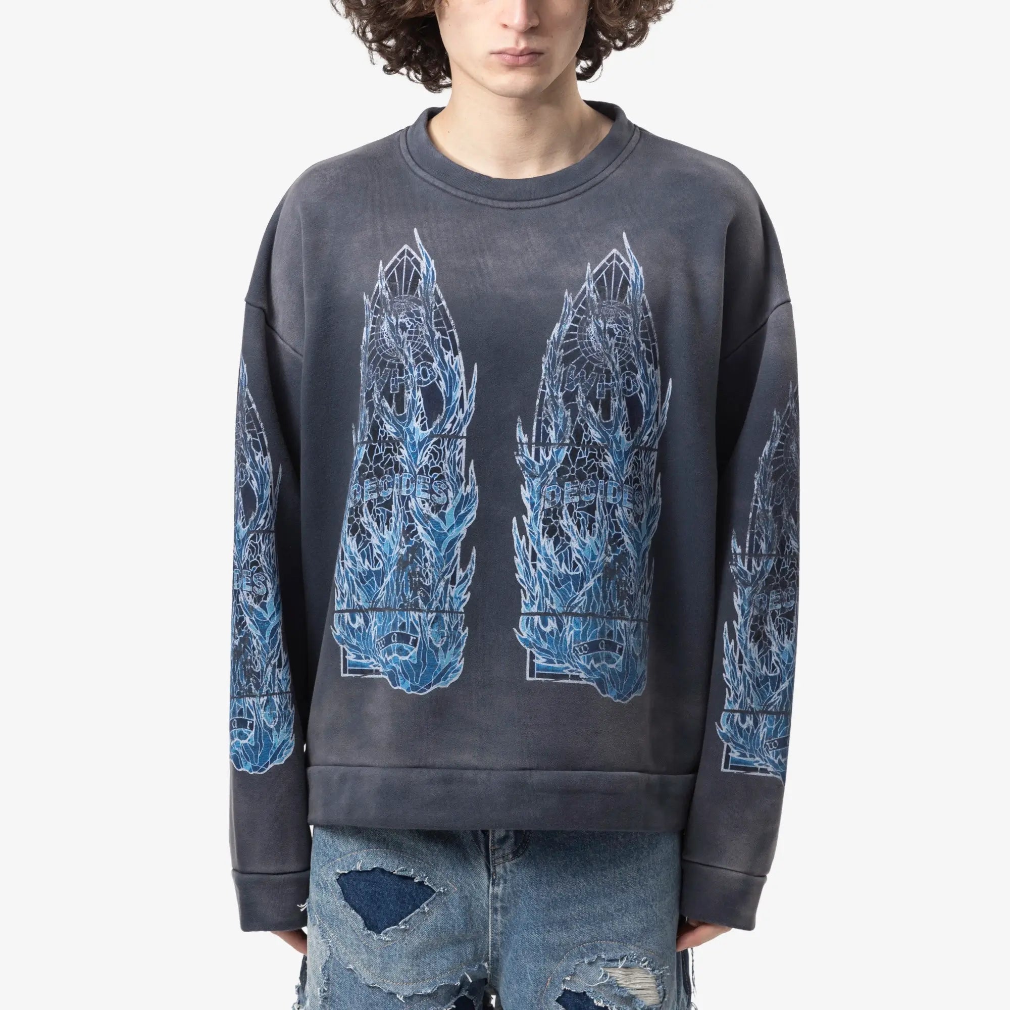 Who Decides War Flame Glass Sweatshirt Indigo - 1
