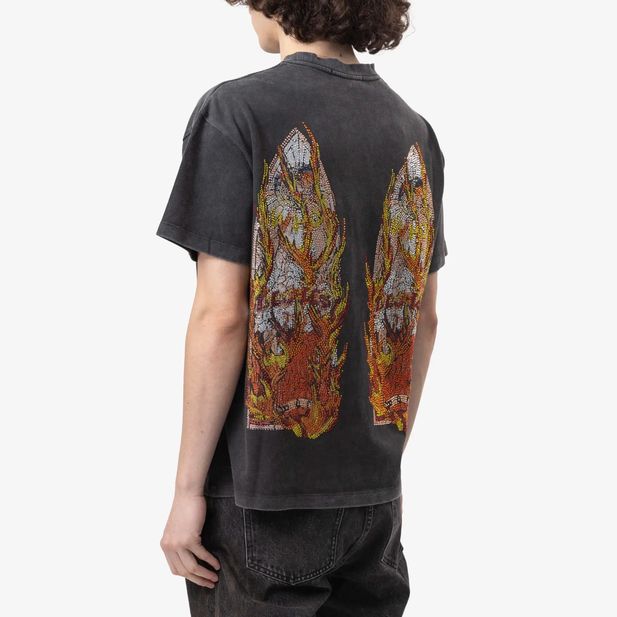 Who Decides War Rhinestone Flame Glass T-Shirt Coal - 4