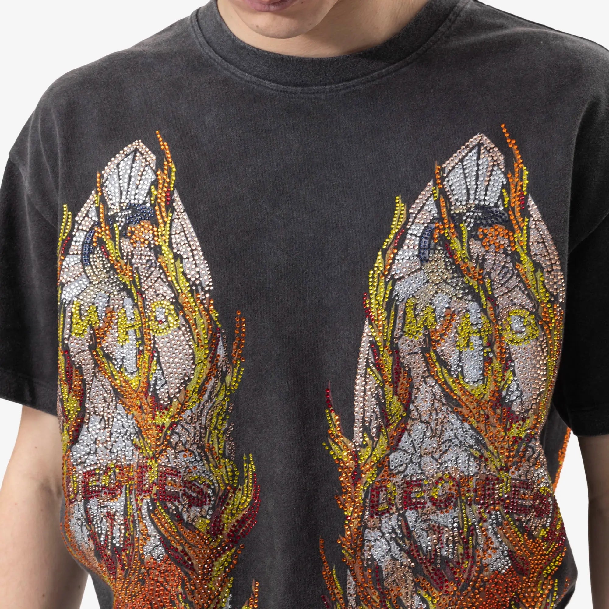 Who Decides War Rhinestone Flame Glass T-Shirt Coal - 5