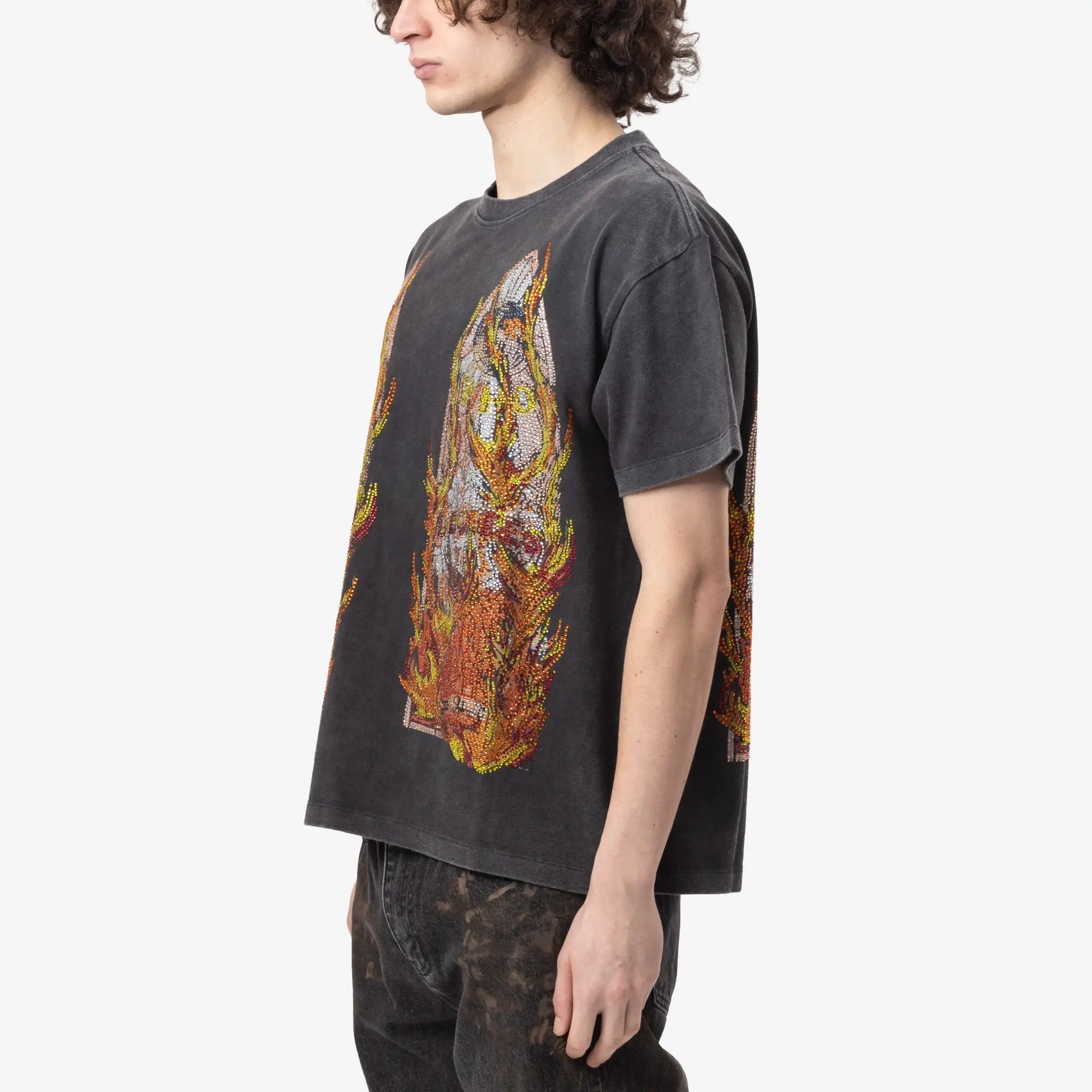 Who Decides War Rhinestone Flame Glass T-Shirt Coal - 3