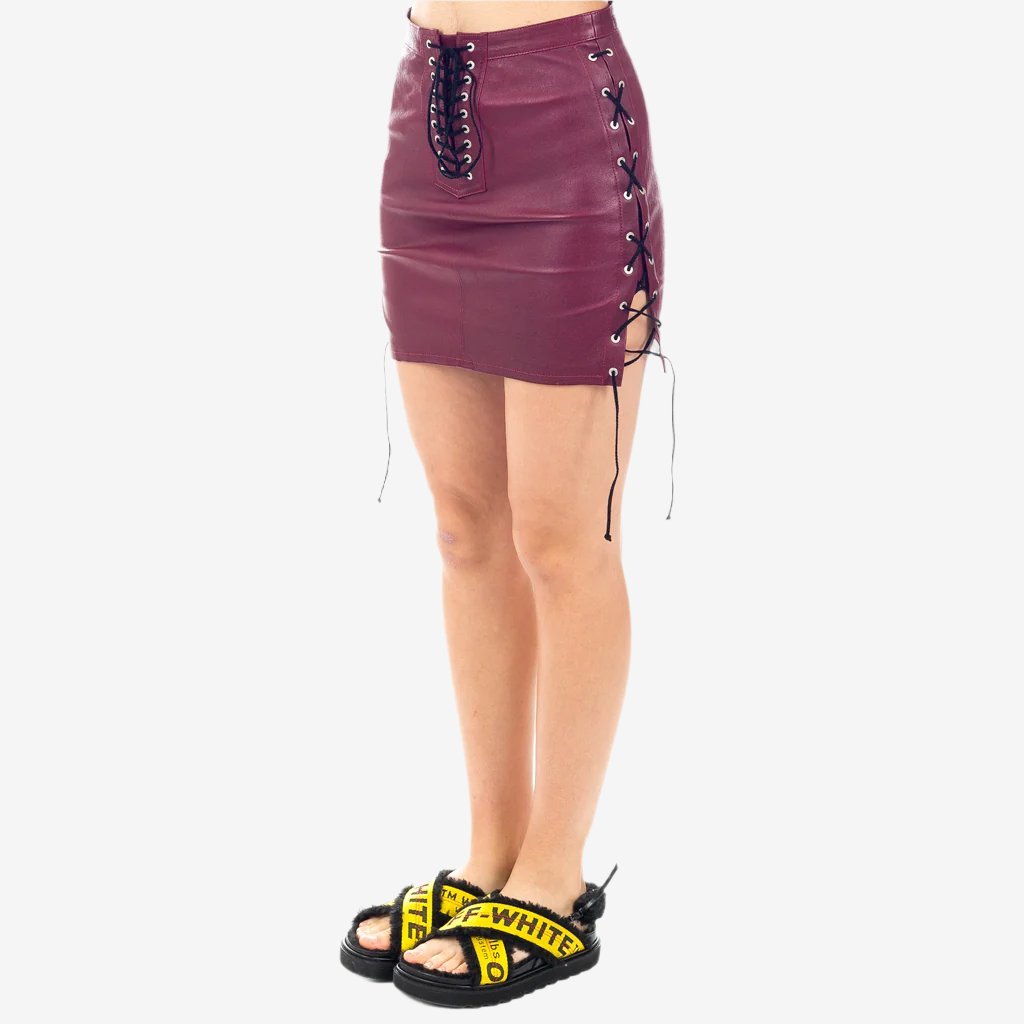 Unravel Womens Plonge Side Lace Up Skirt Burgundy - 3