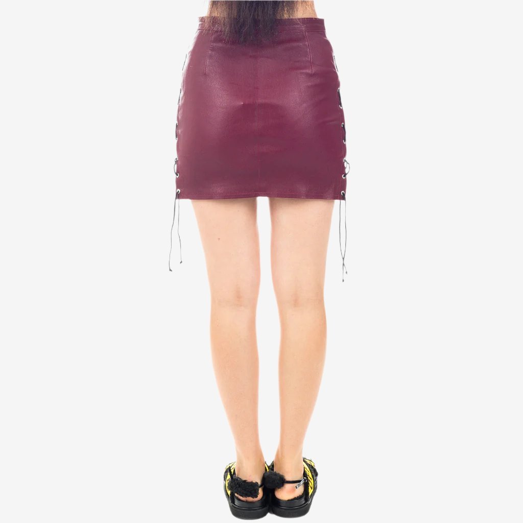 Unravel Womens Plonge Side Lace Up Skirt Burgundy - 2