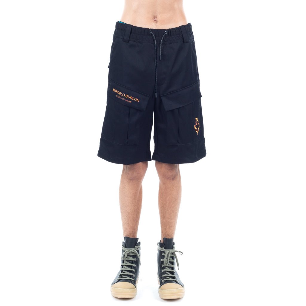 Marcelo Burlon Fire Cross Cargo Shorts Black - 1