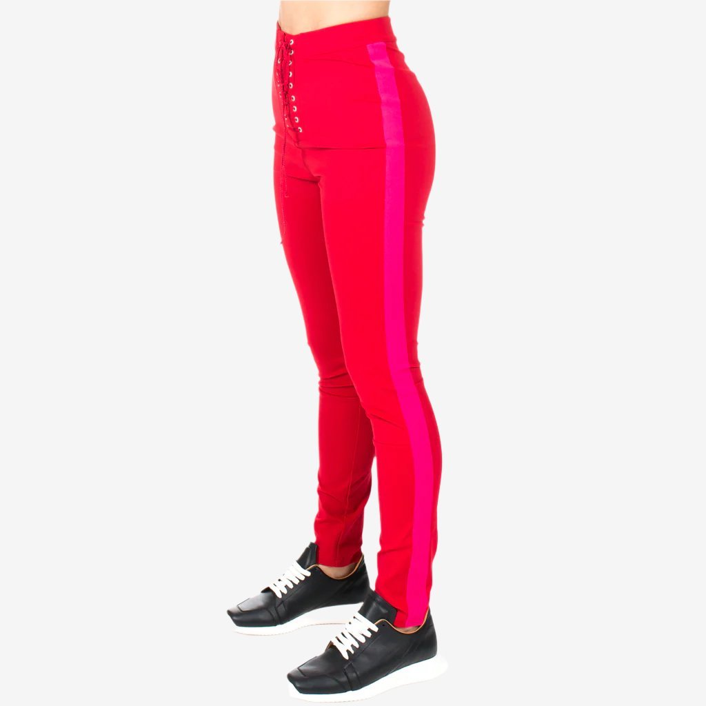 Unravel Womens Lace Up Skinny Track Pants Red - 3