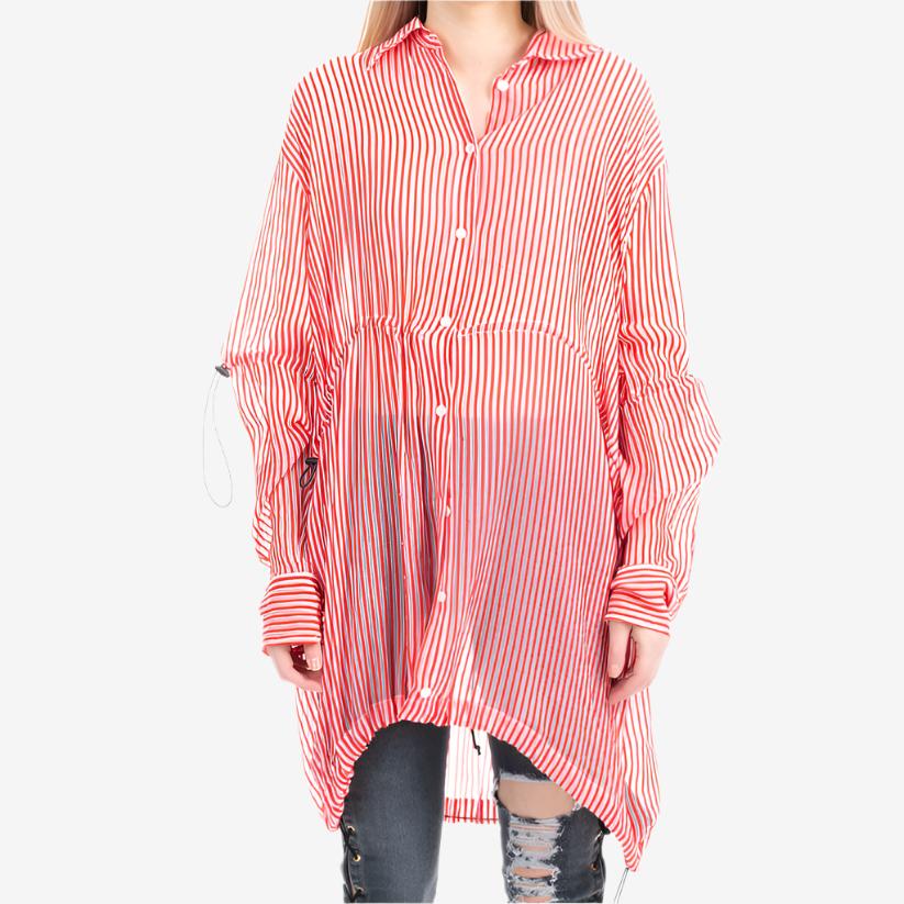 Unravel Womens Stripe Drawstring Shirt Red - 1