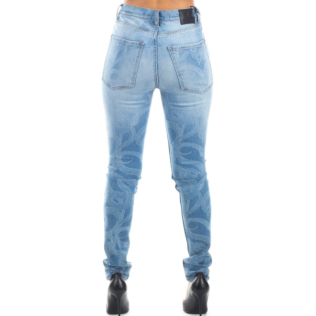 Marcelo Burlon Womens All Over Snake Skinny Jeans Blue - 3