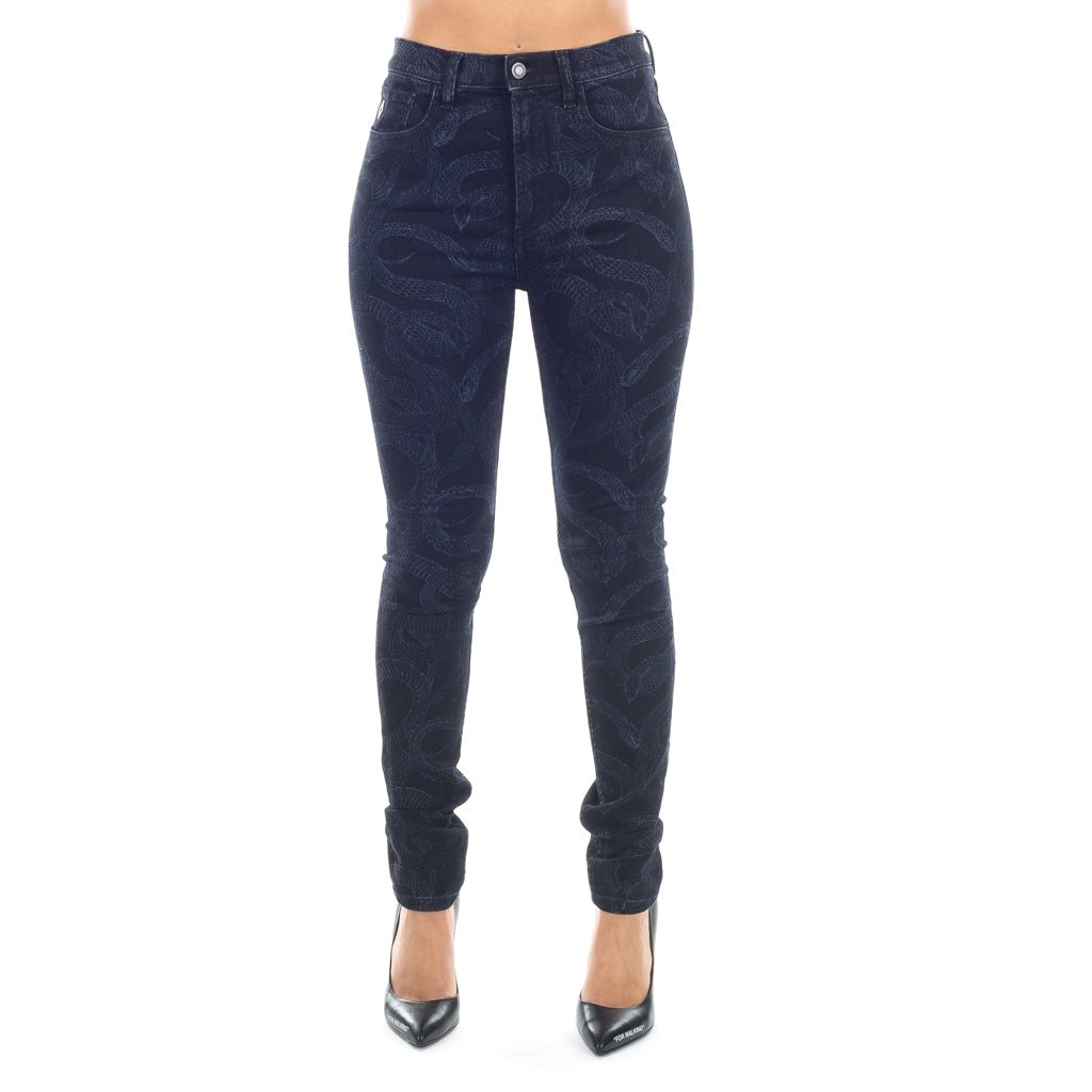 Marcelo Burlon Womens All Over Snake Skinny Jeans Black - 1