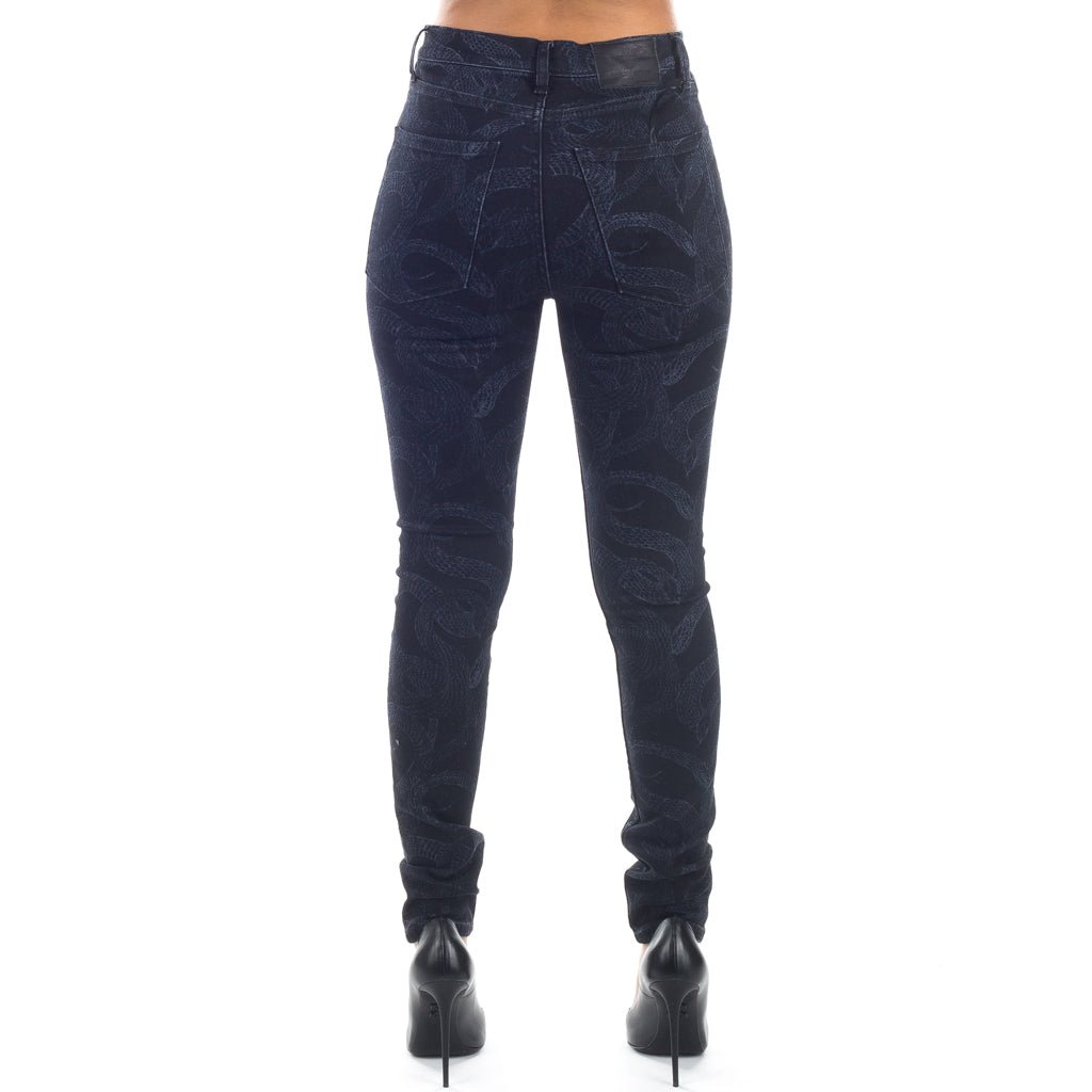 Marcelo Burlon Womens All Over Snake Skinny Jeans Black - 3