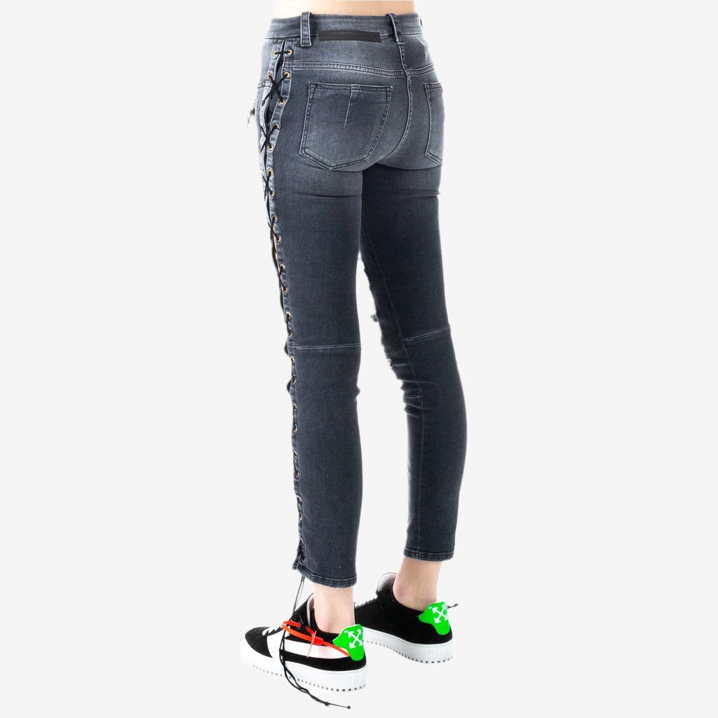 Unravel Womens Side Lace Up Denim Jeans Black - 3